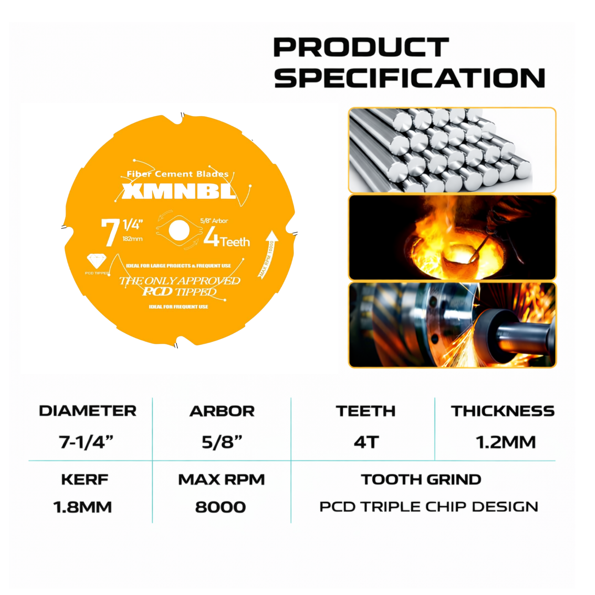 7-1/4 Inch Hardie Blade Fiber Cement Saw Blade, 4T PCD