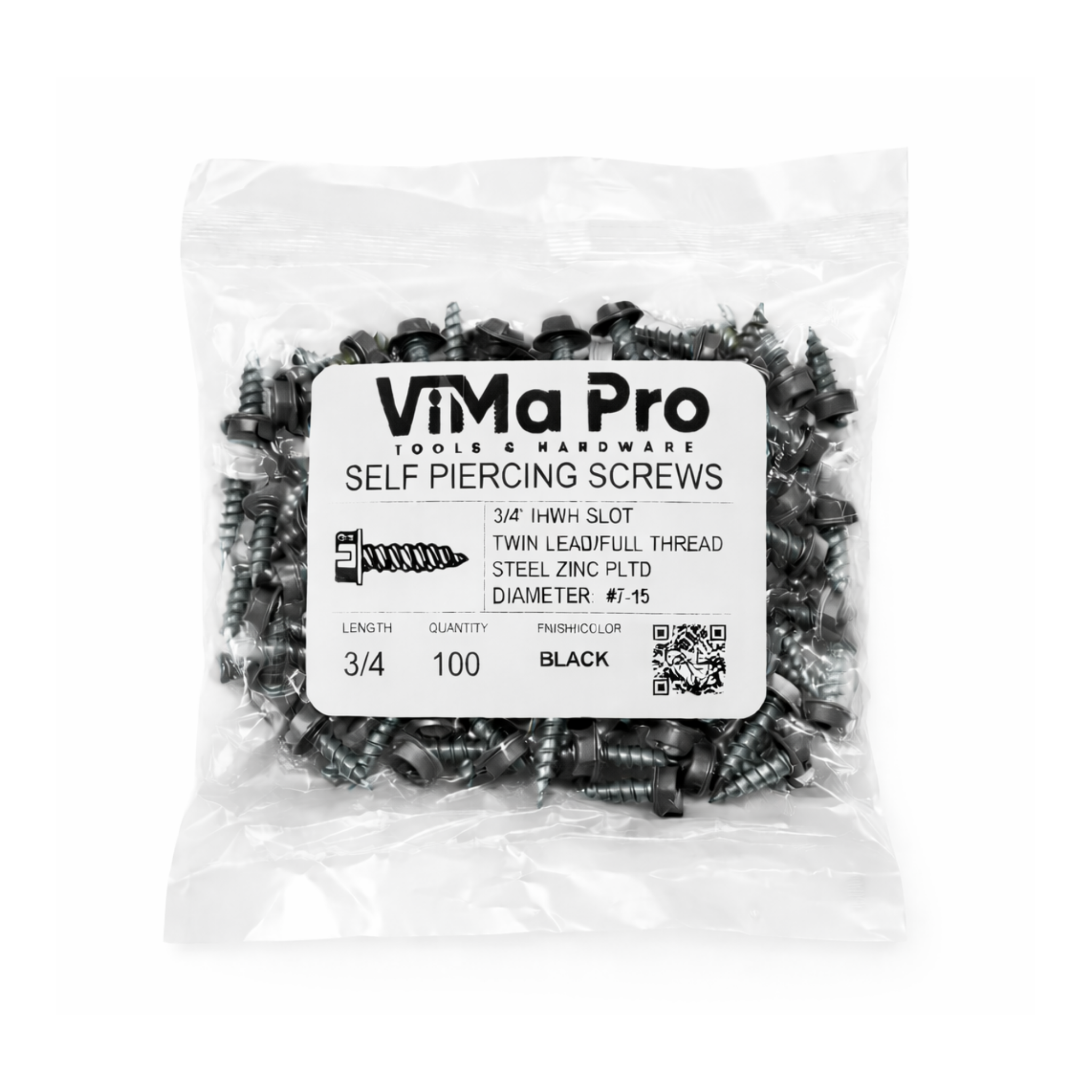 Self Piercing "Zip" Screws 1/4" Hex Head - #8 x 3/4" Black (100/bag)