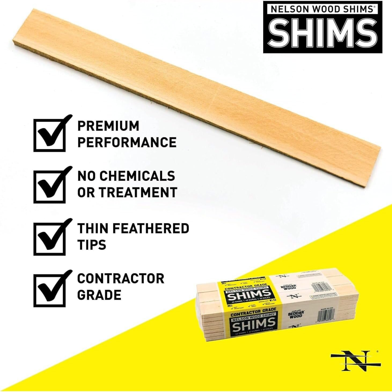 Nelson Beddar Wood Contractor Shims Bundle – 12" (42 Shims)