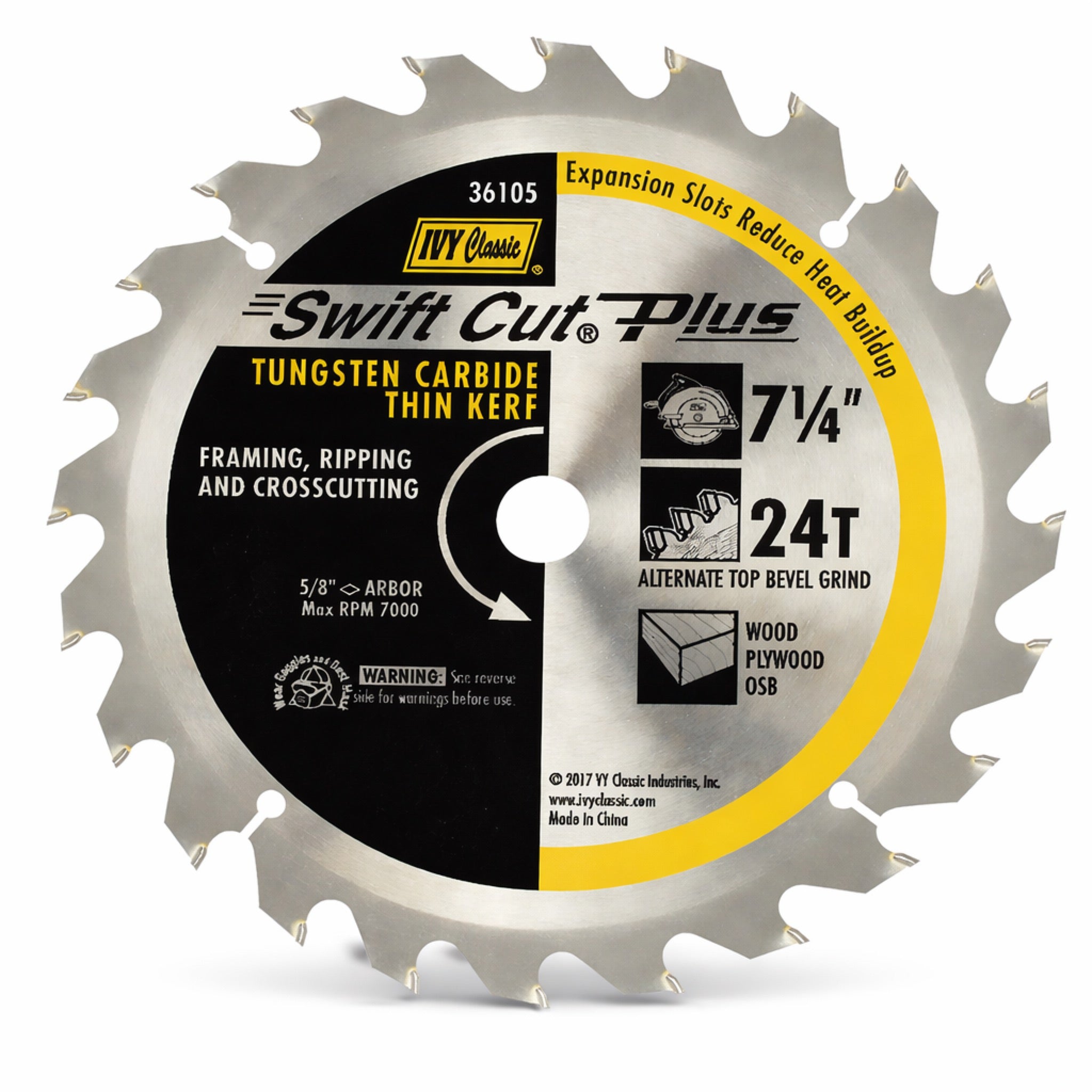 7.25" Carbide Circular Saw Blade - 24 TPI - For Wood, Plywood, OSB, Framing