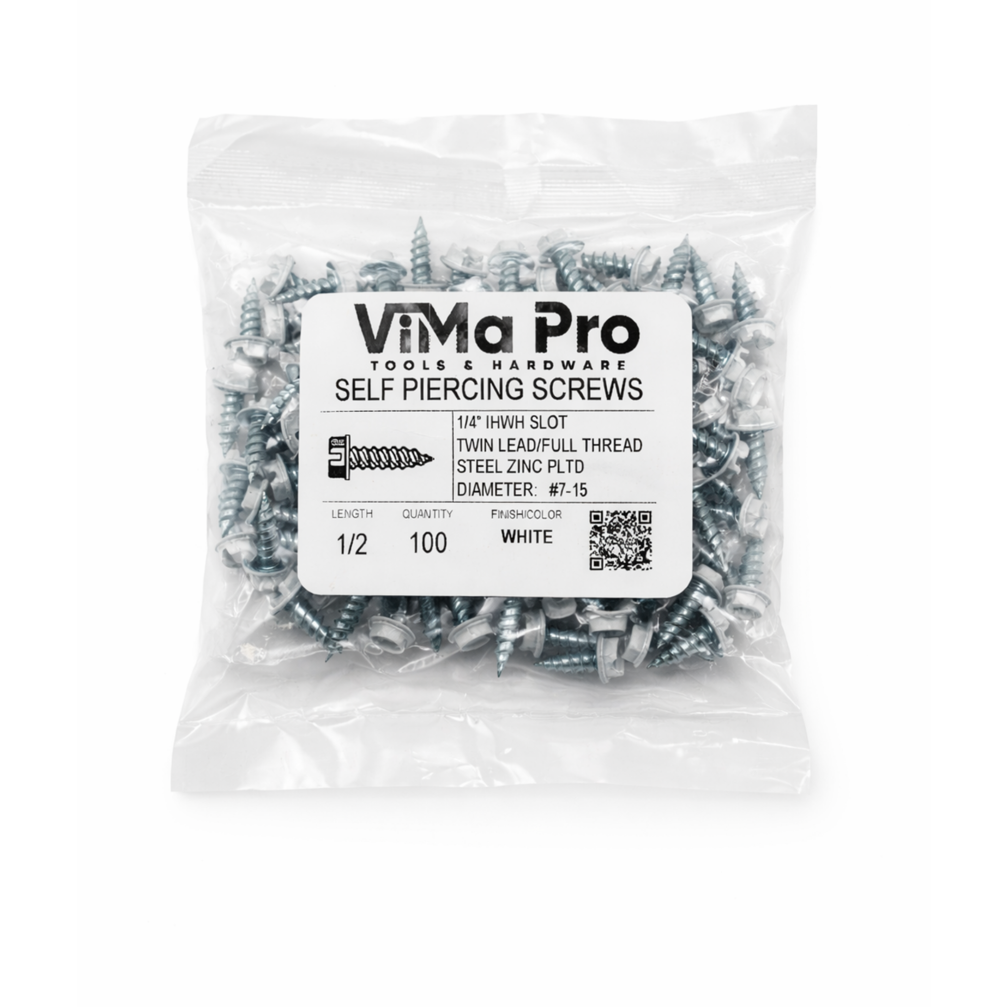 Self Piercing "Zip" Screws 1/4" Hex Head - #7 x 1/2" White (100/bag)