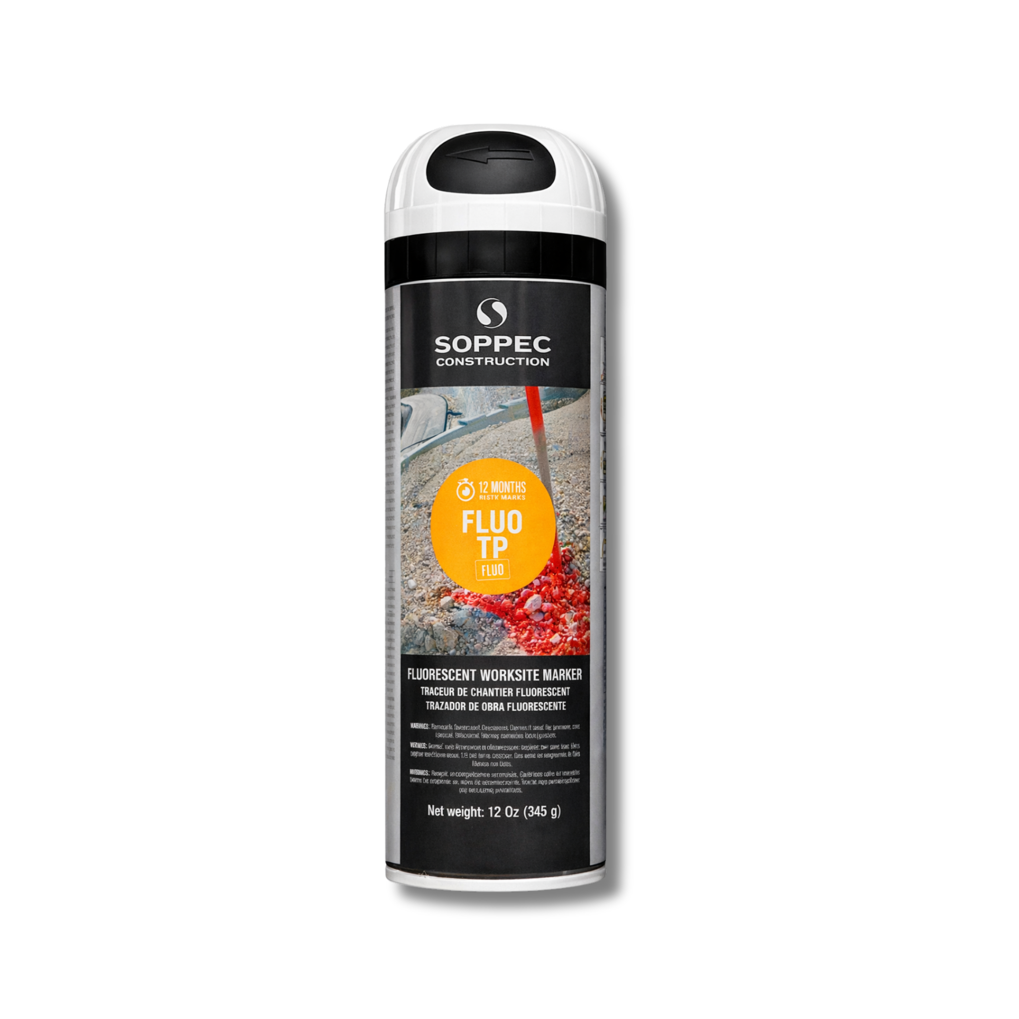 Hi-Viz Marking Spray Paint with TP Safety Cap - WHITE 12oz