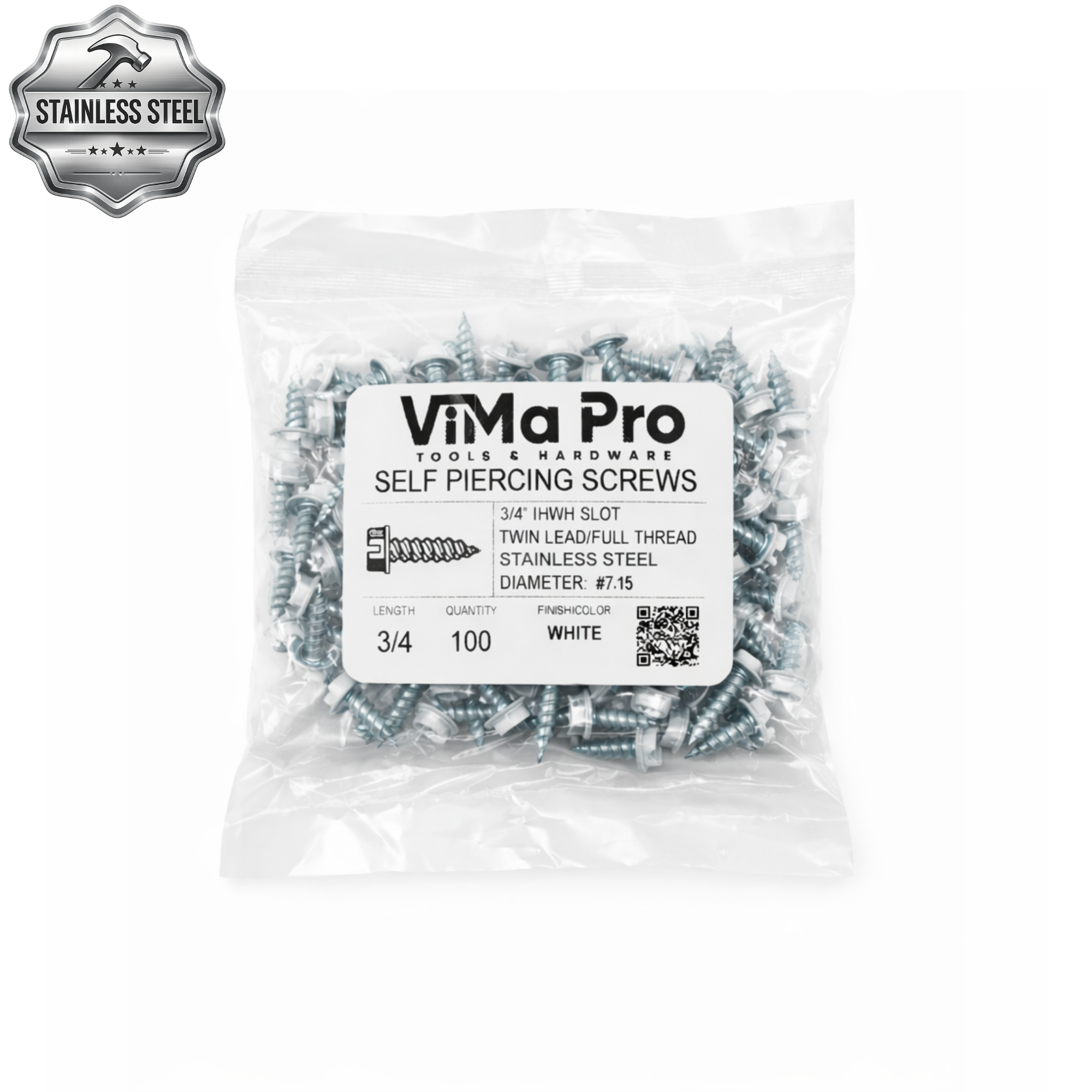 Self Piercing "Zip" Screws 1/4" Hex Head - STAINLESS STEEL for Gutters & Sheet Metal