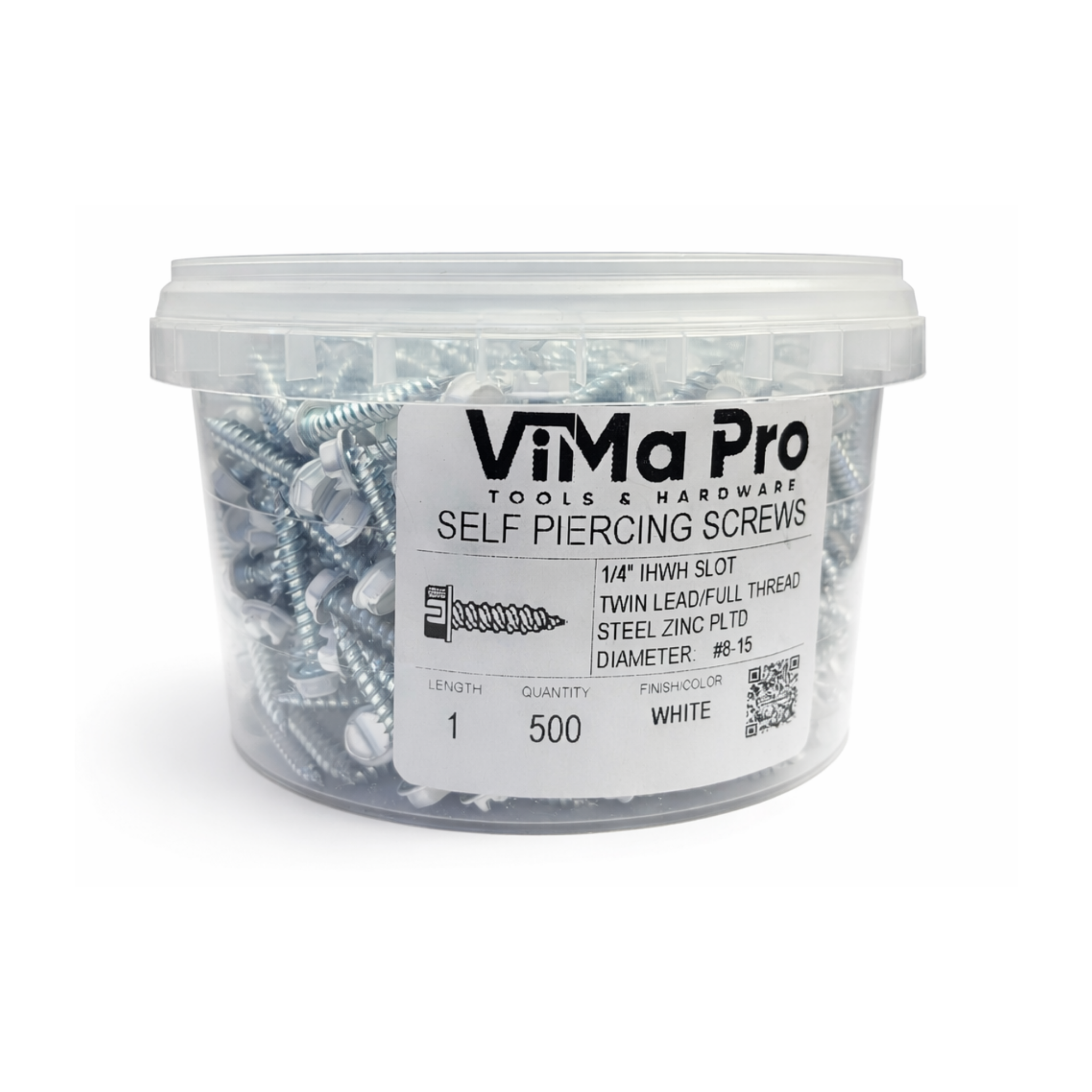 Self Piercing "Zip" Screws 1/4" Hex Head - #8 x 1" White (500/Tub)