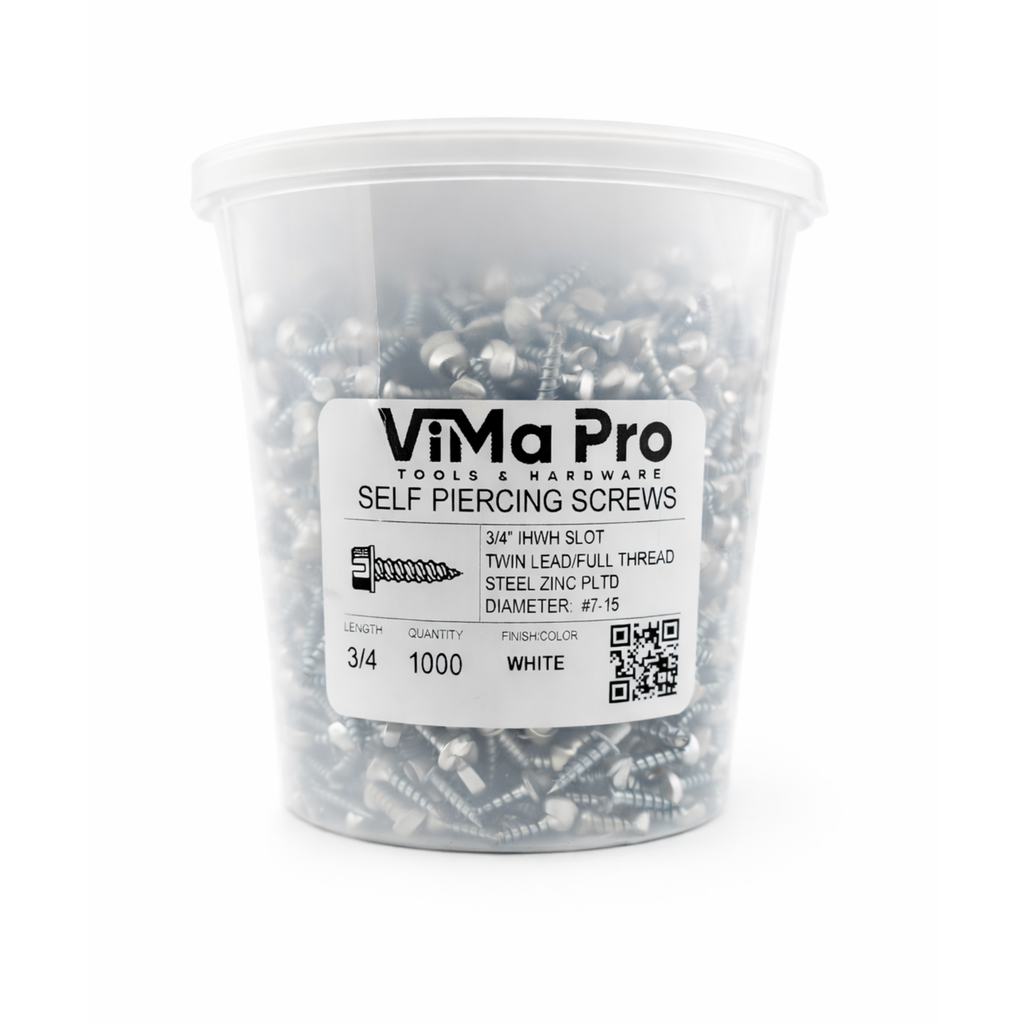 Self Piercing "Zip" Screws 1/4" Hex Head - #8 x 3/4" White (1,000/Tub)