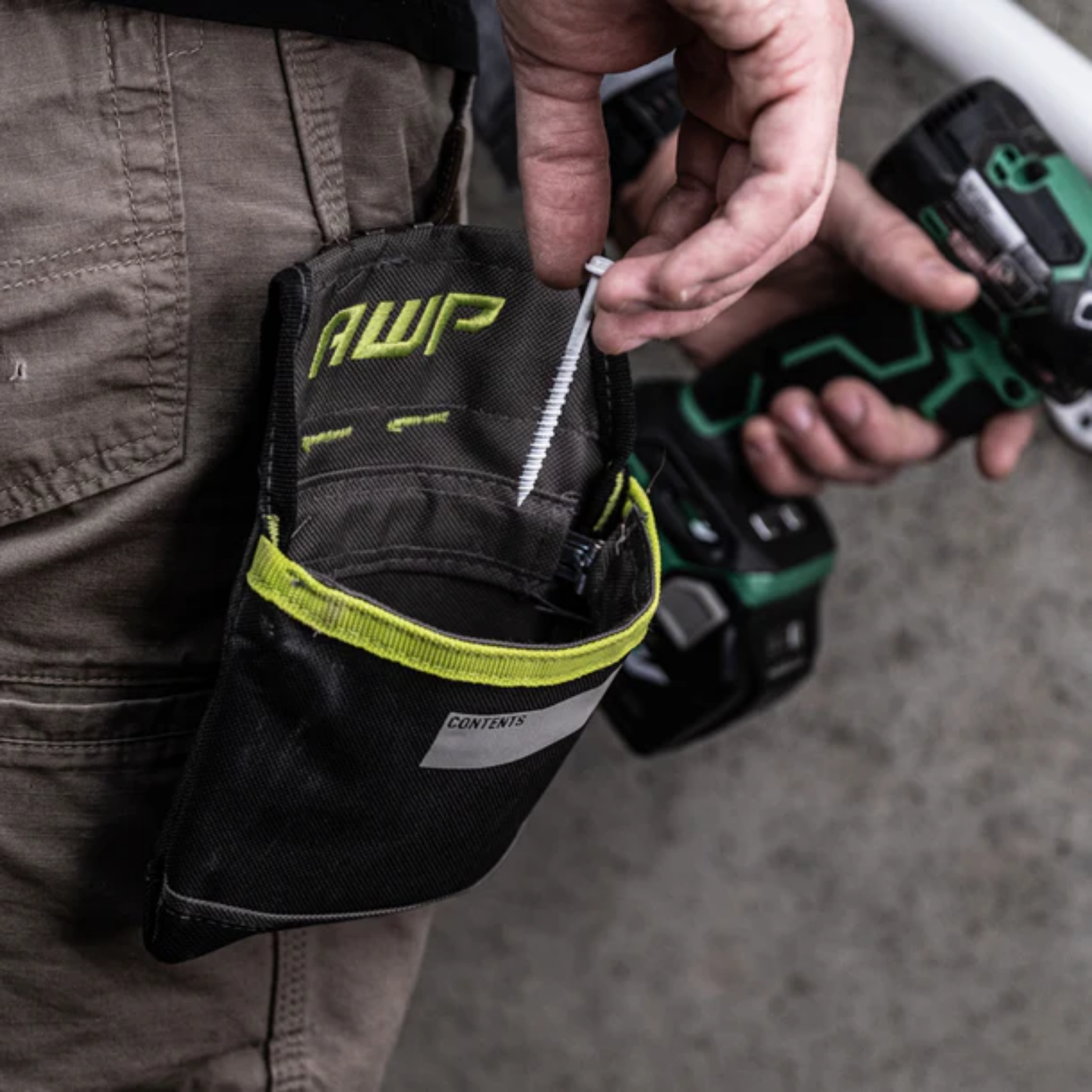 AWP TrapJaw Clip-on Fastener Tool Pouch with Spring-Loaded Closure for Zip Screws, Nails, Tools, etc.