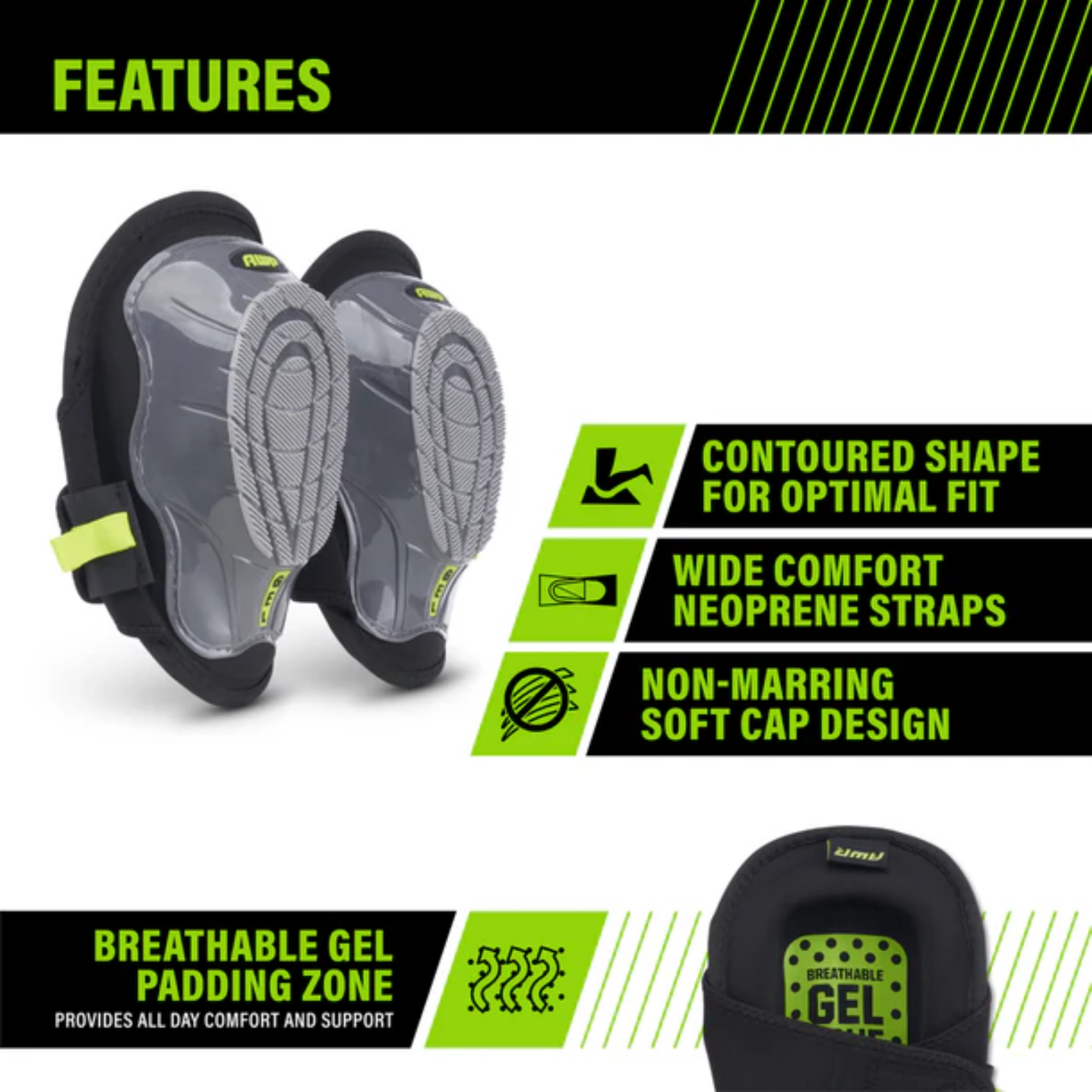 AWP Gel & Foam Stabilizer Knee Pads for Roofing, Tiling, & General Construction