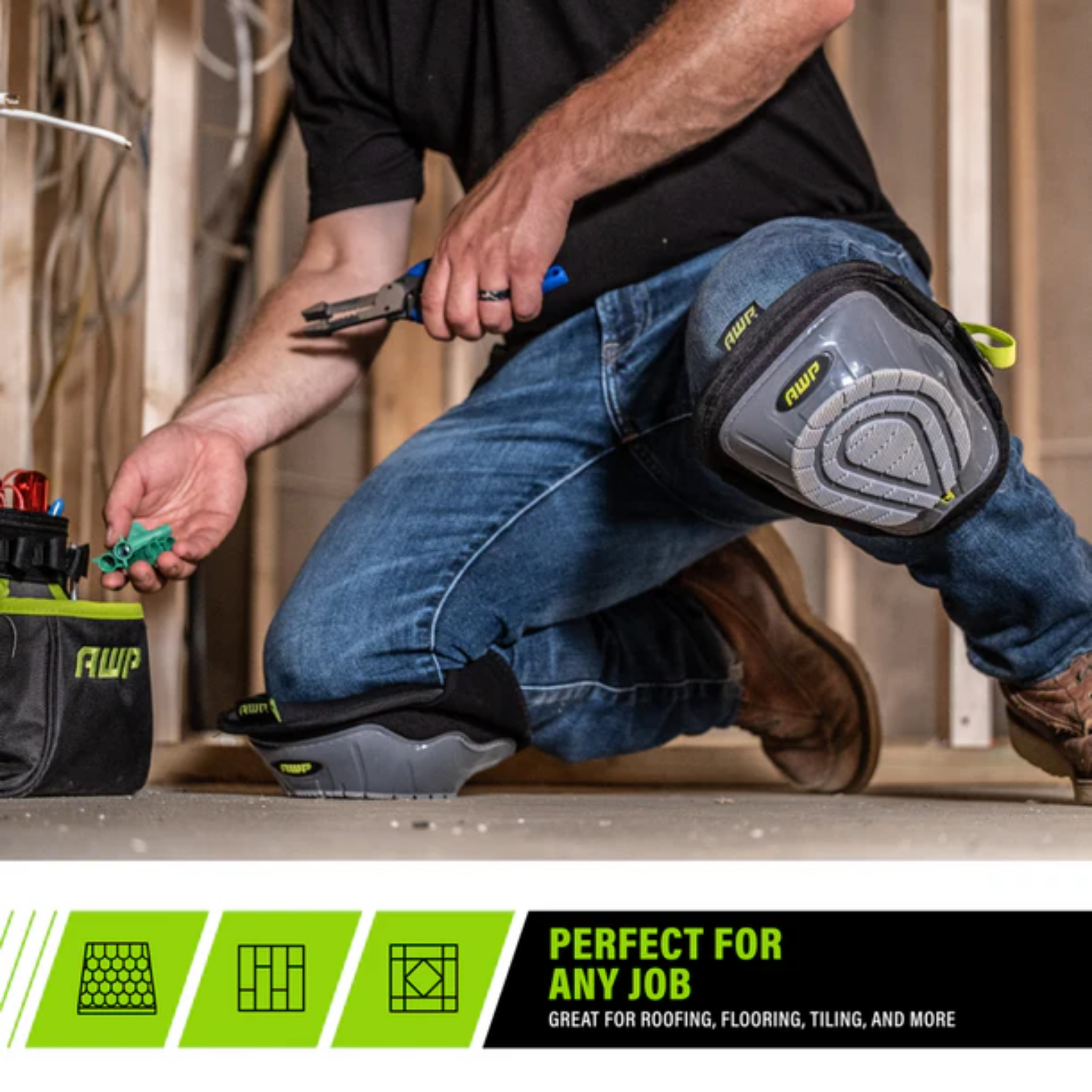 AWP Gel & Foam Stabilizer Knee Pads for Roofing, Tiling, & General Construction