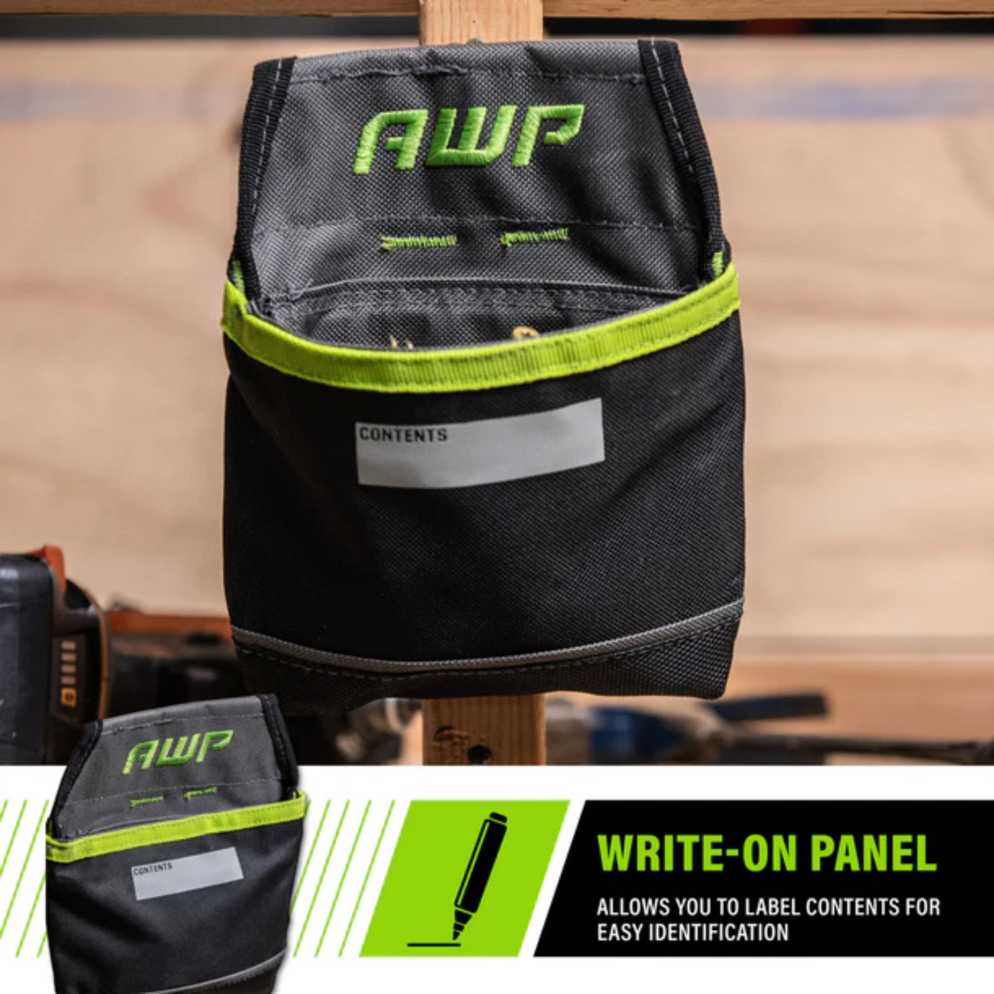 AWP TrapJaw Clip-on Fastener Tool Pouch with Spring-Loaded Closure for Zip Screws, Nails, Tools, etc.