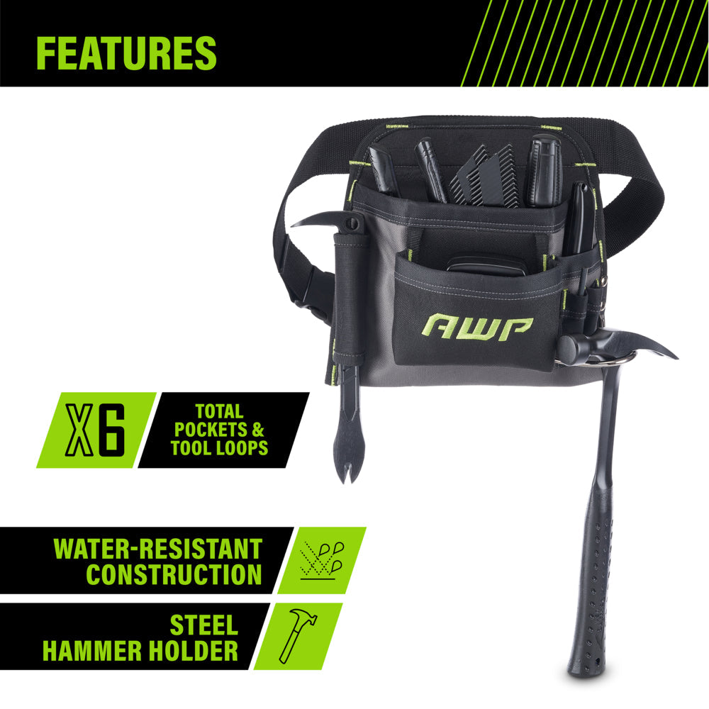 AWP Handyman 6 Pocket Tool Apron with Steel Hammer Holder