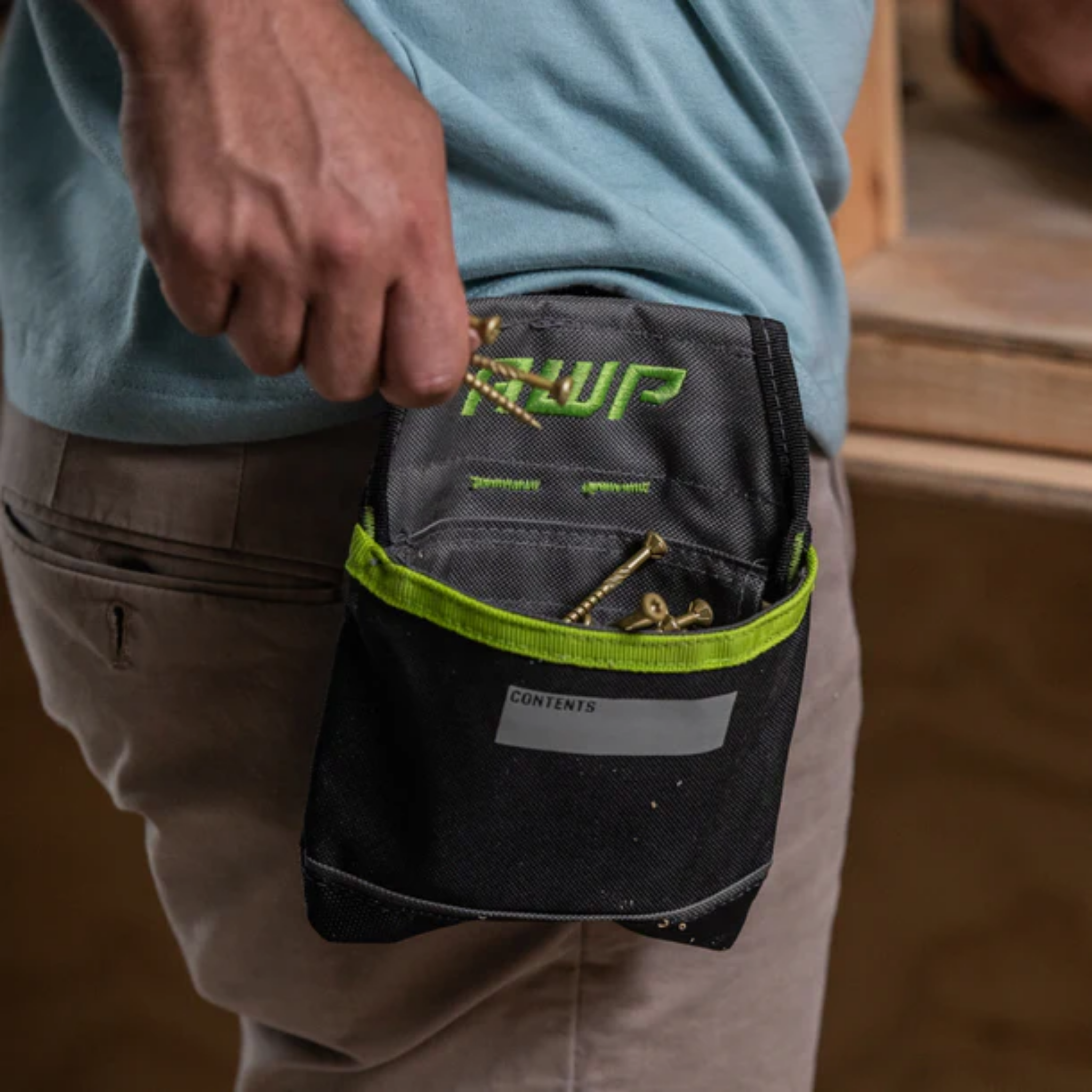 AWP TrapJaw Clip-on Fastener Tool Pouch with Spring-Loaded Closure for Zip Screws, Nails, Tools, etc.