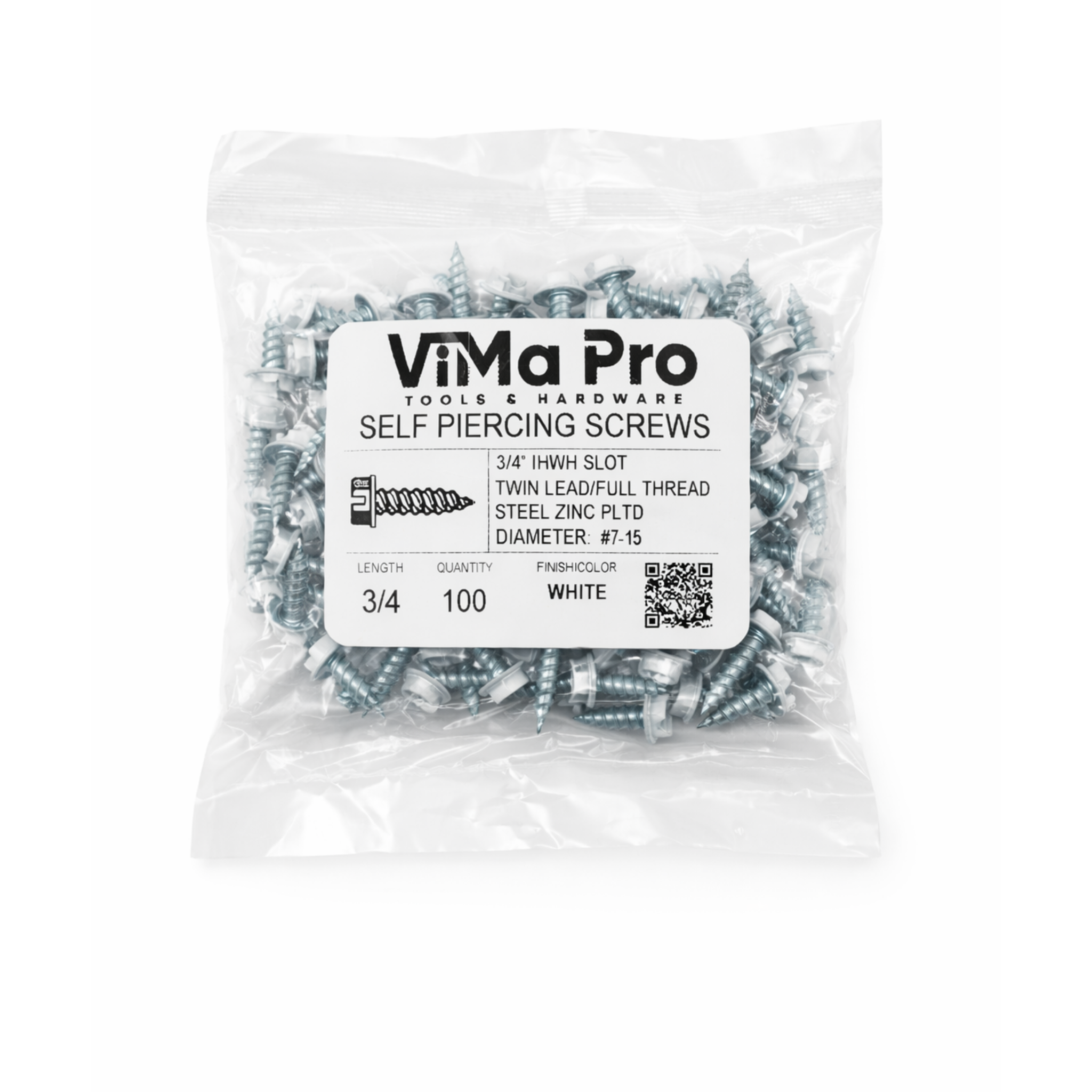 Self Piercing "Zip" Screws 1/4" Hex Head - #8 x 3/4" White (100/bag)