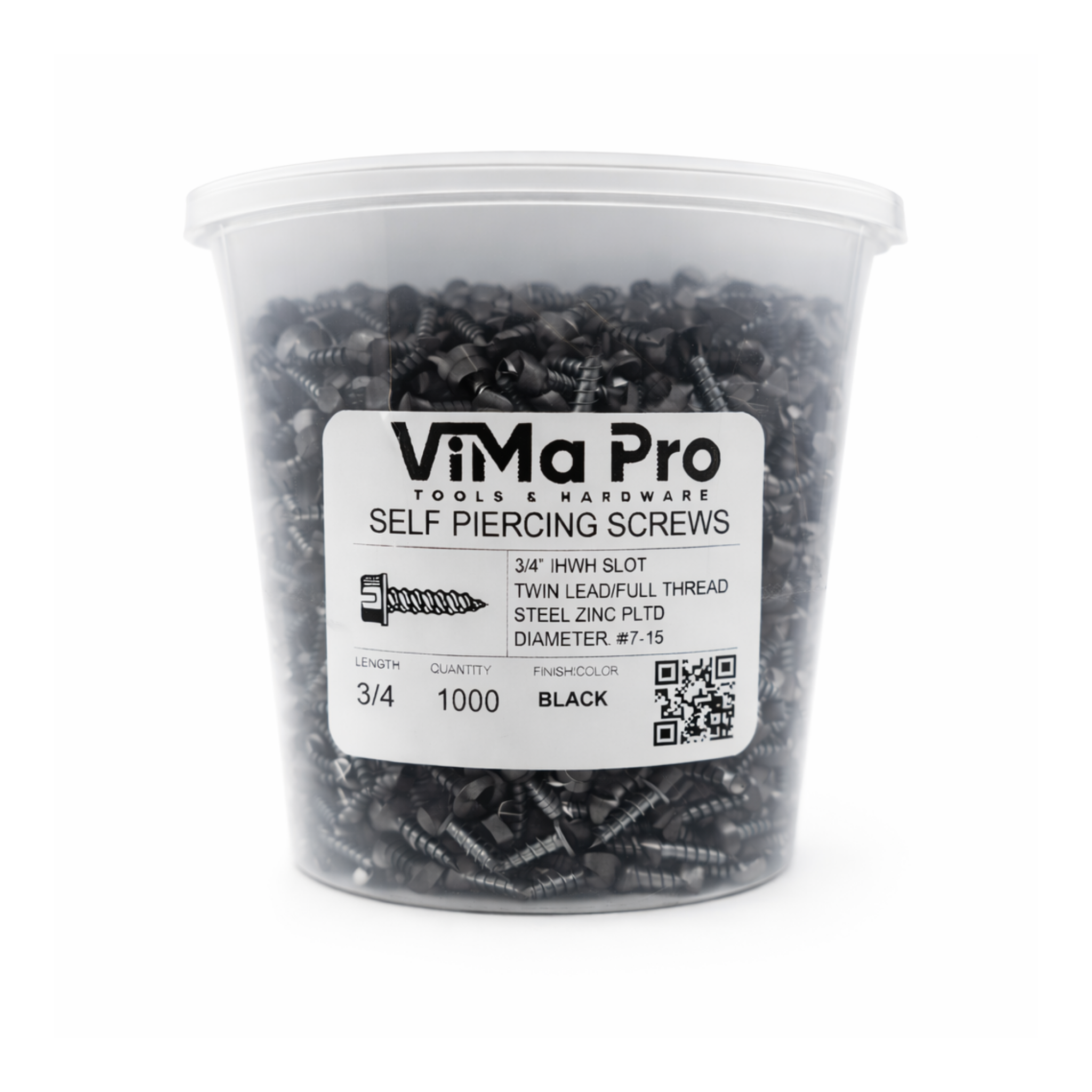 Self Piercing "Zip" Screws 1/4" Hex Head - #8 x 3/4" Black (1,000/Tub)