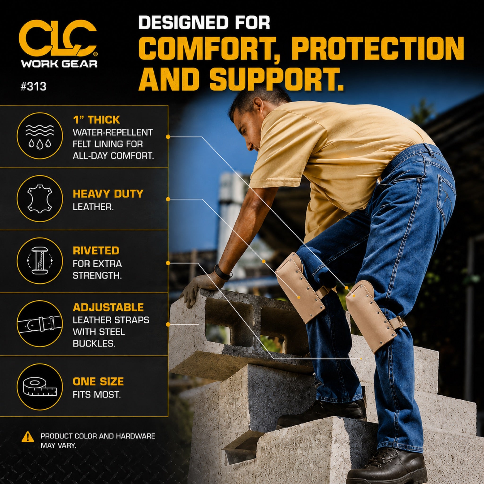 Heavy Duty Leather Knee Pads with Felt Lining | Roofers, Carpet Installers, Masons CLC #313