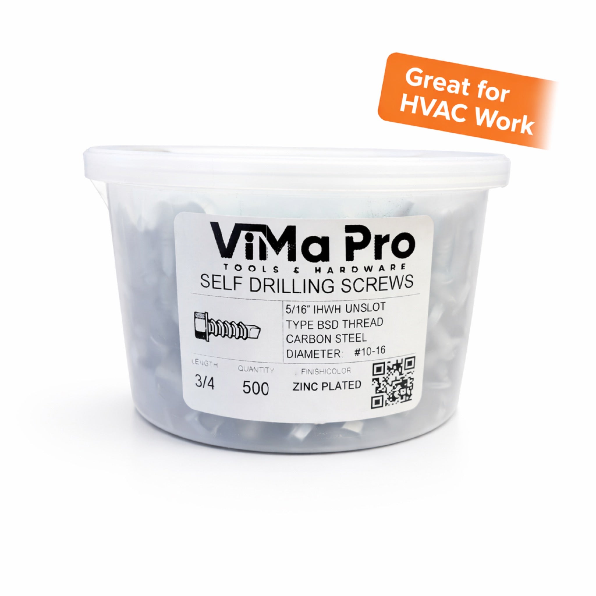 HVAC Self-Drilling Screws #10-16 | 5/16" Hex Head | 3/4" Length (500/tub)