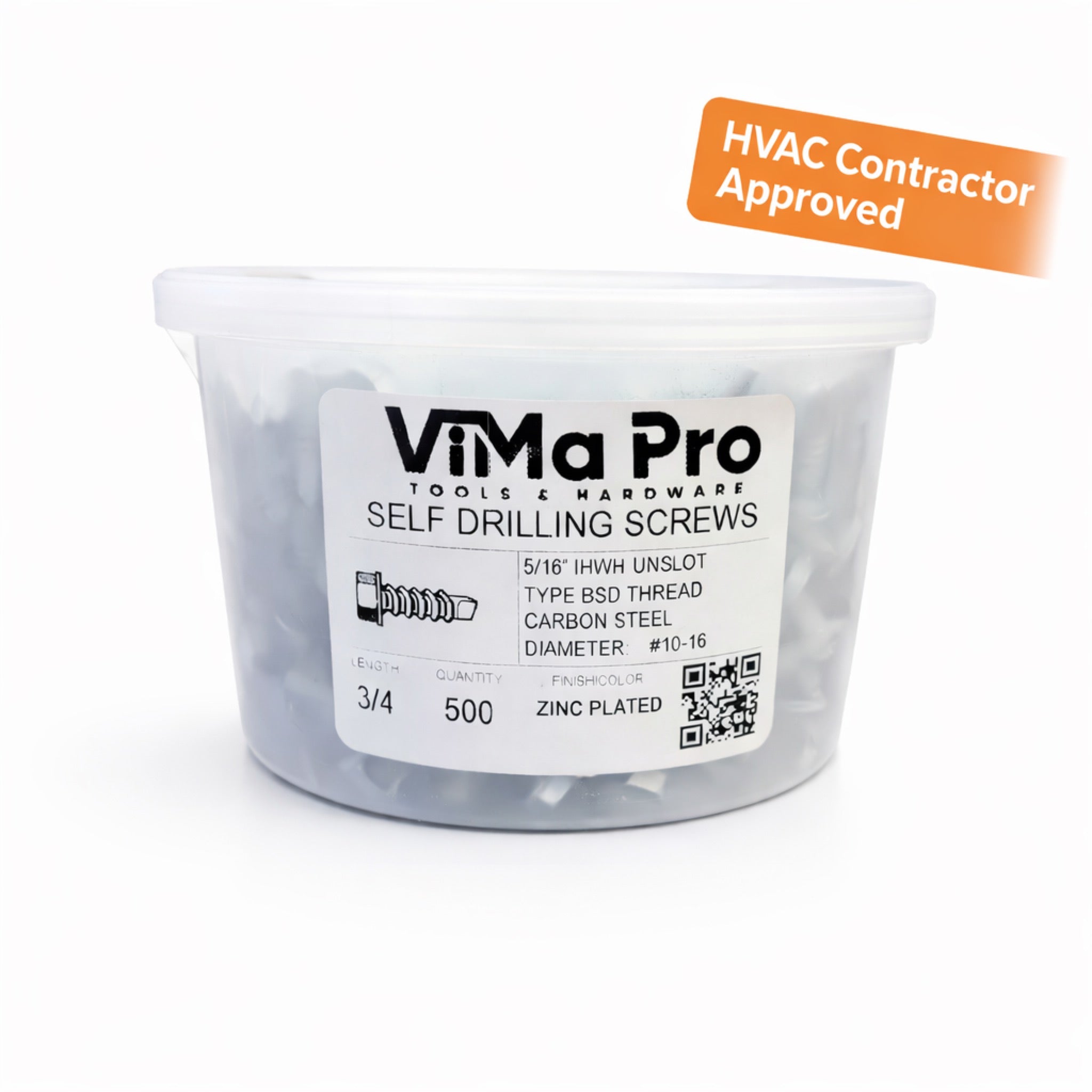 HVAC Self-Drilling Screws #10-16 | 5/16" Hex Head | 3/4" Length (500/tub)