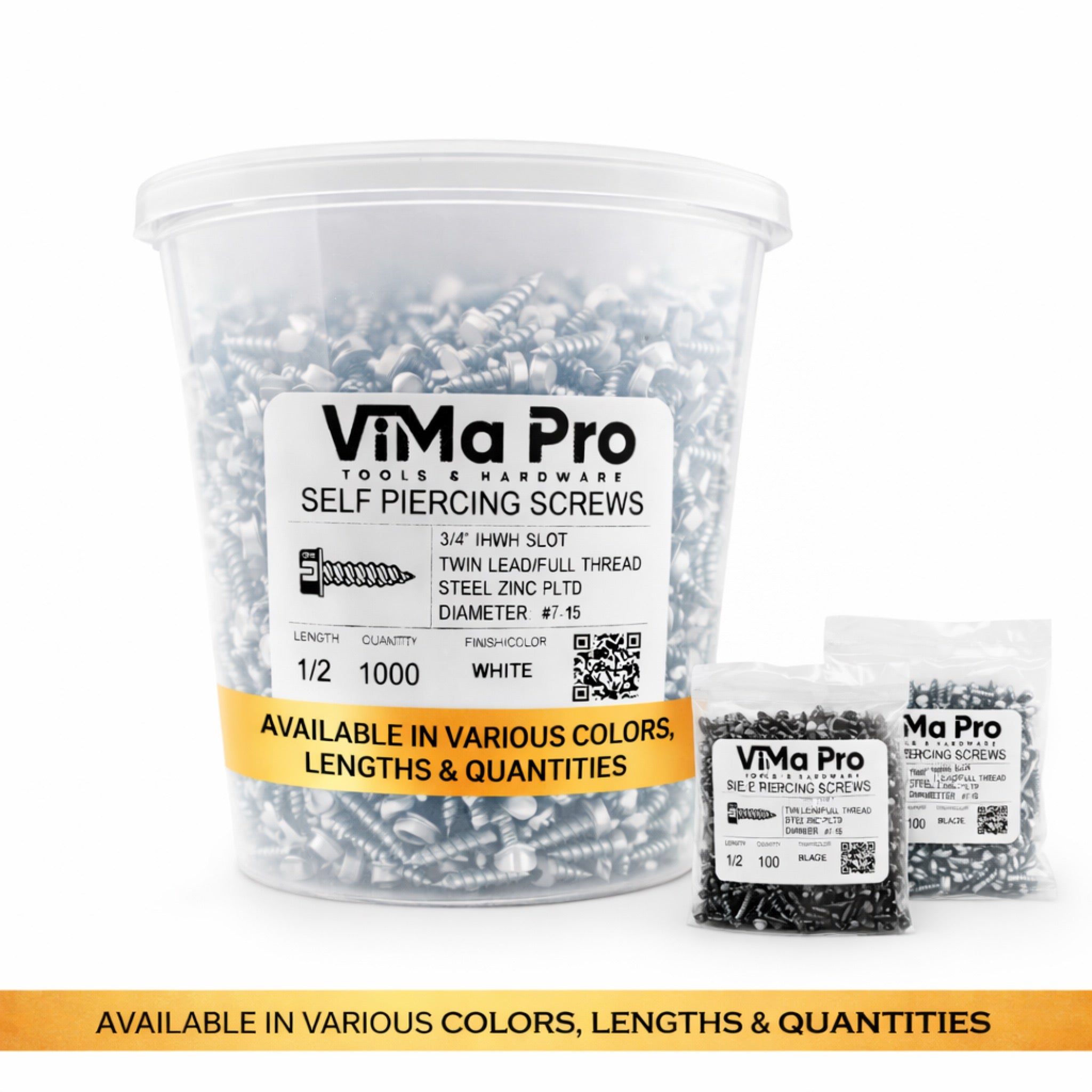 Self Piercing "Zip" Screws 1/4" Hex Head - Steel Zinc Plated for Gutters & Sheet Metal