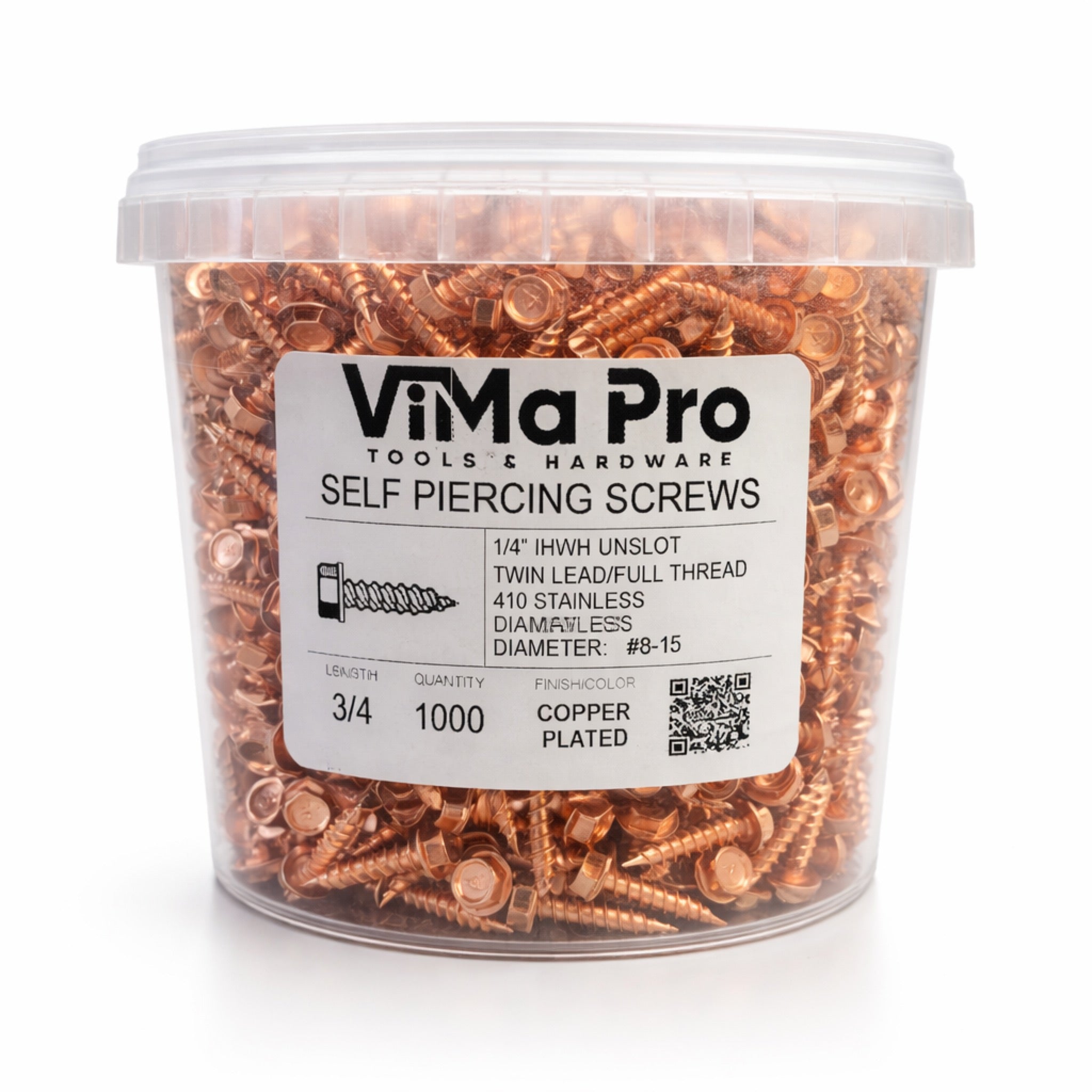 Copper Plated Self Piercing Stainless Steel "Zip" Screws 1/4" Hex Head