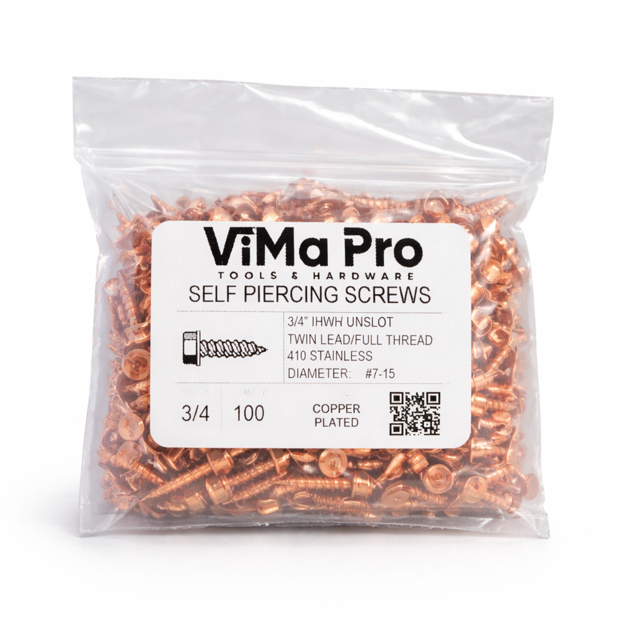 Copper Plated Self Piercing Stainless Steel "Zip" Screws 1/4" Hex Head