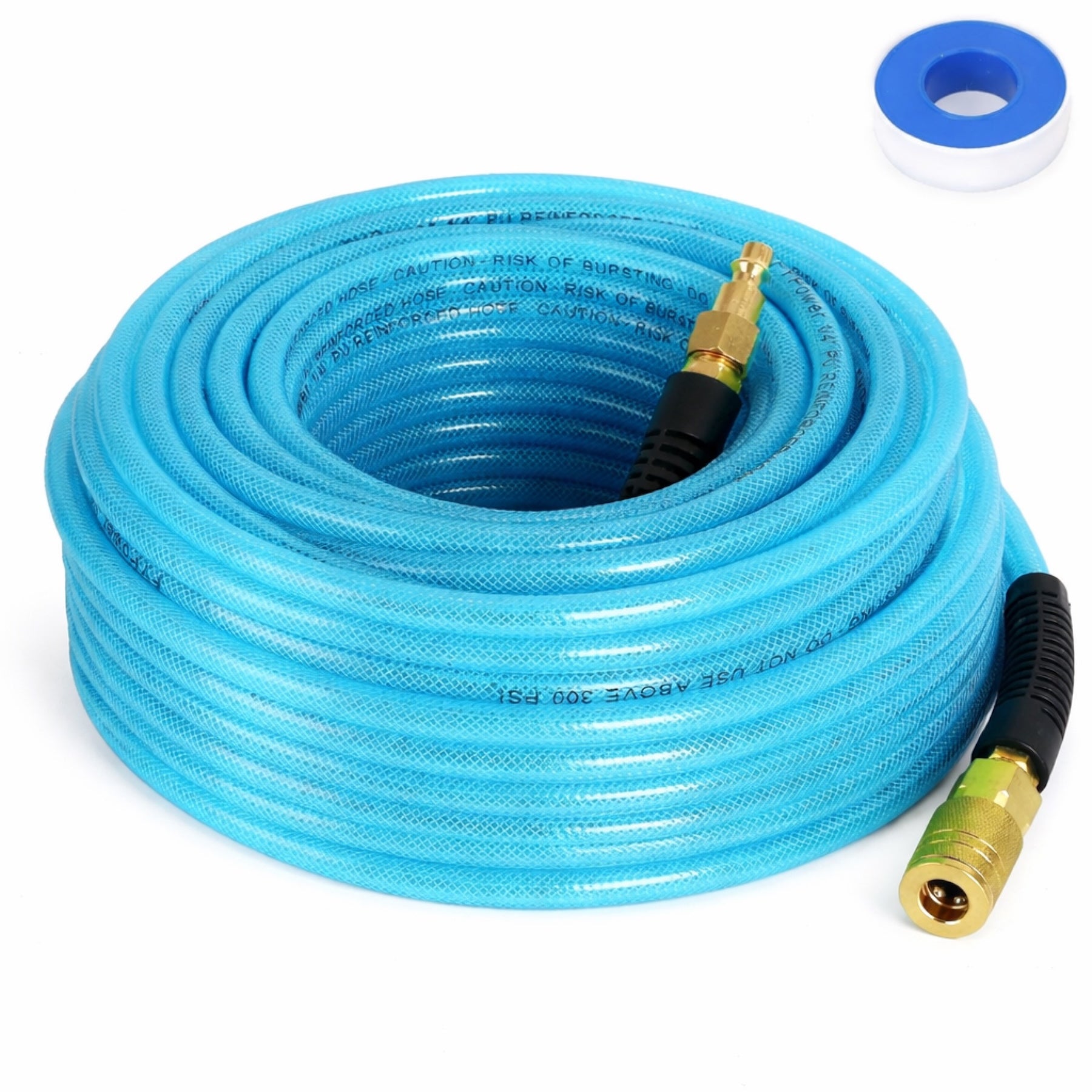 Blue Polyurethane (PU) Air Compressor Hose w/ Fittings - 1/4" x 100 ft