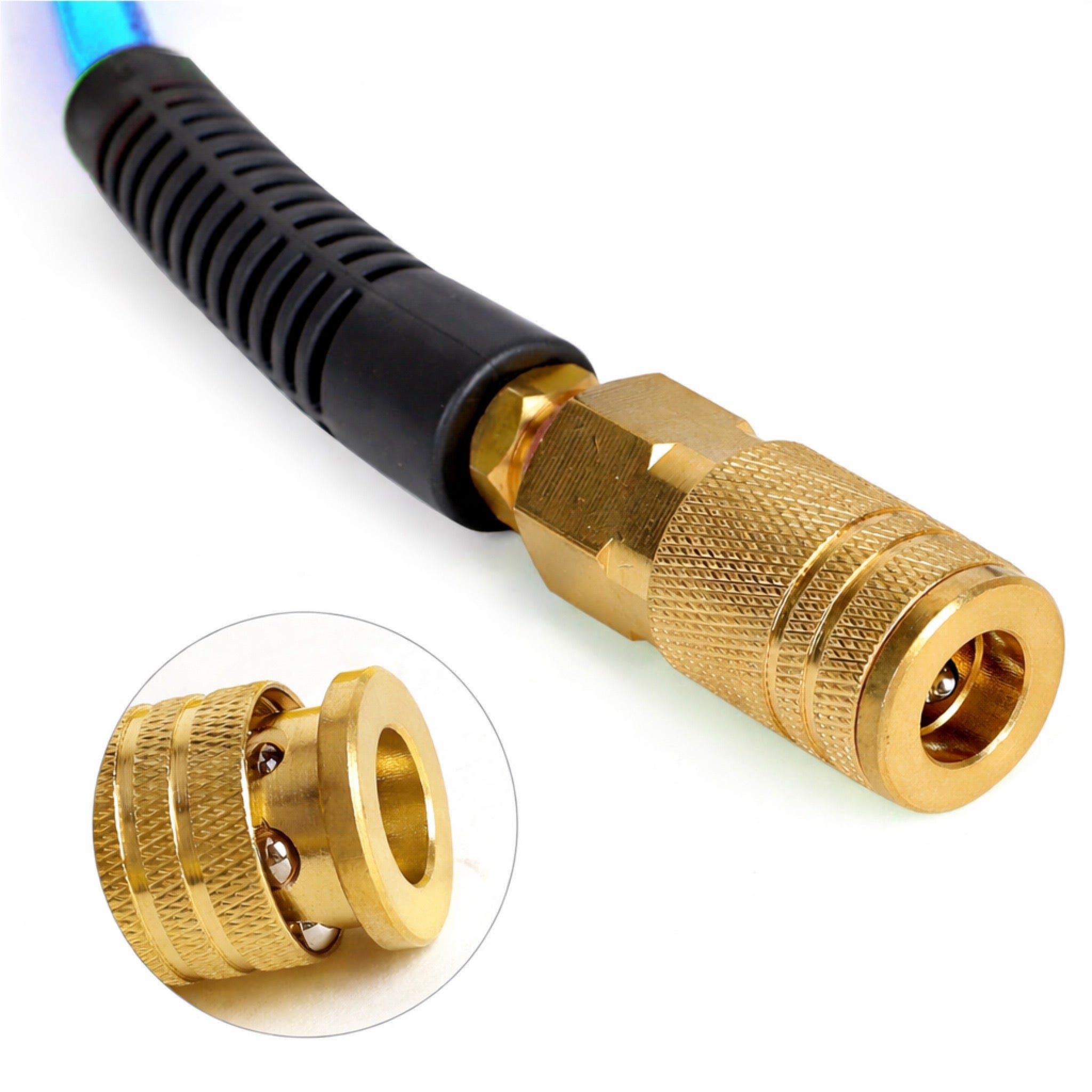 Blue Polyurethane (PU) Air Compressor Hose w/ Fittings - 1/4" x 100 ft