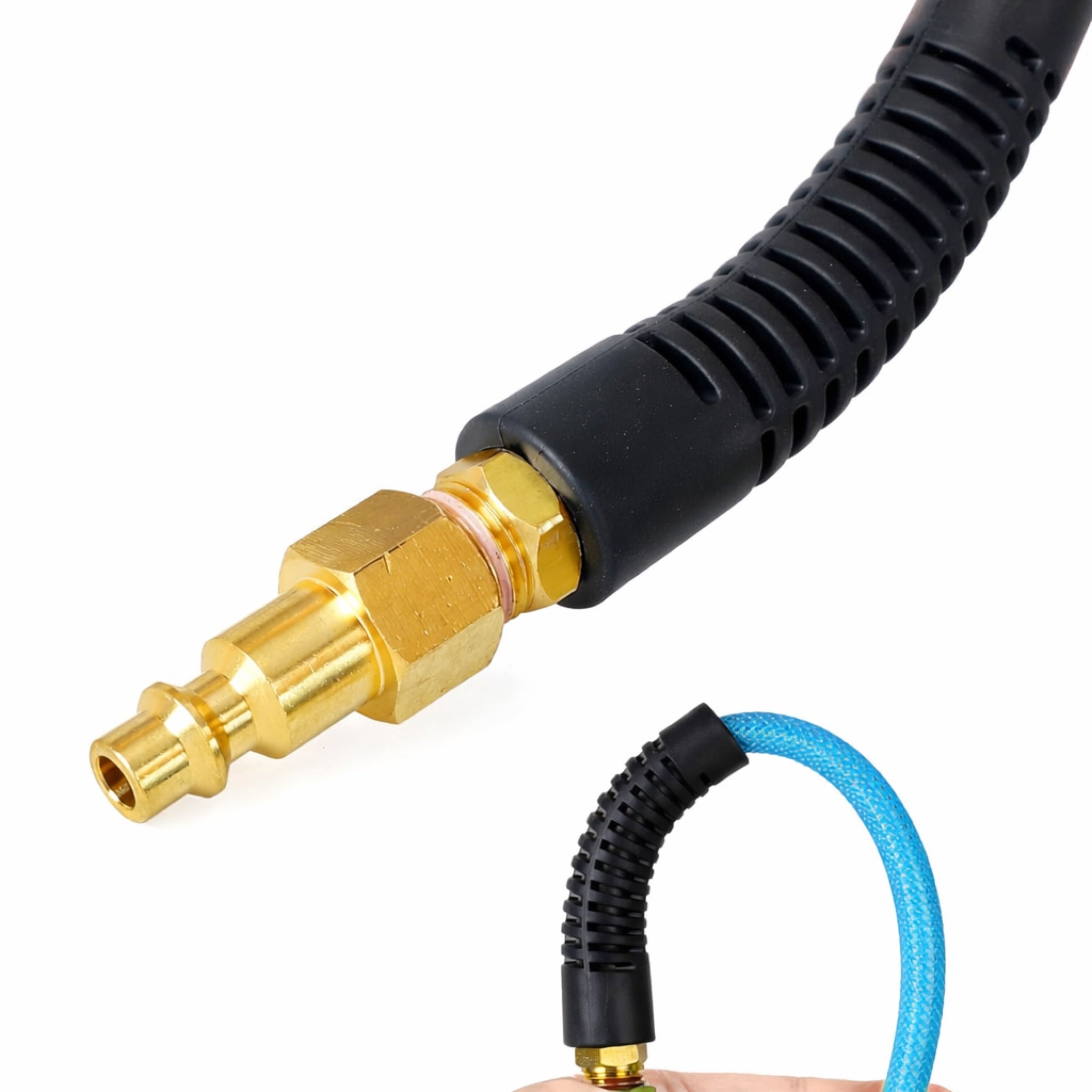 Blue Polyurethane (PU) Air Compressor Hose w/ Fittings - 1/4" x 100 ft