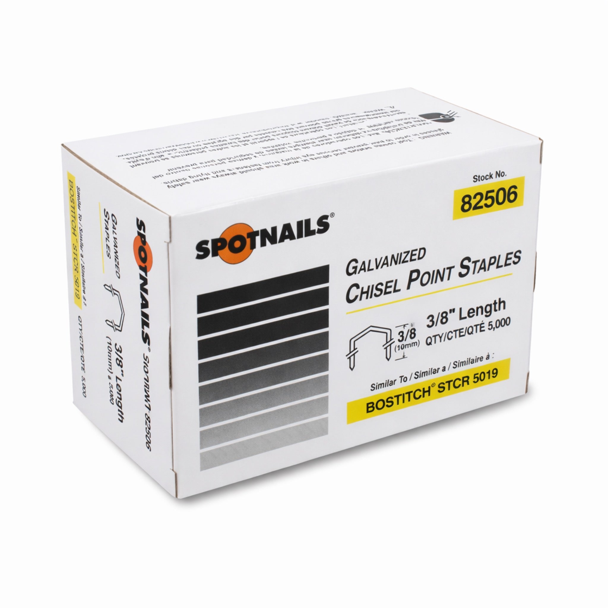 Spotnails Staples #82506 – Galvanized Straight Snip, 7/16" Crown x 3/8" Length (5,000/Box)