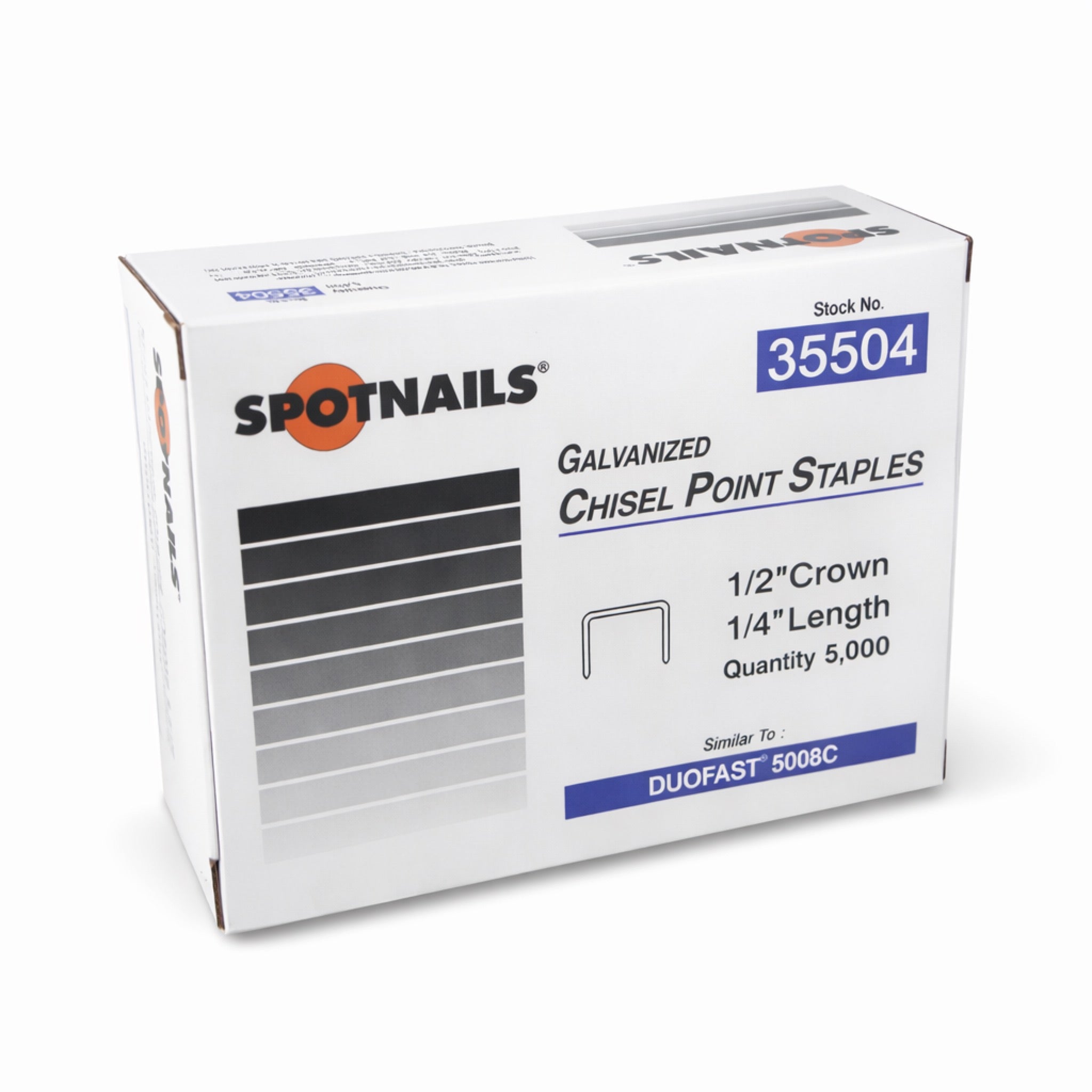 Spotnails 35504 – 20 Gauge Galvanized Staples, 1/2" Crown x 1/4" Length (5,000/Box)