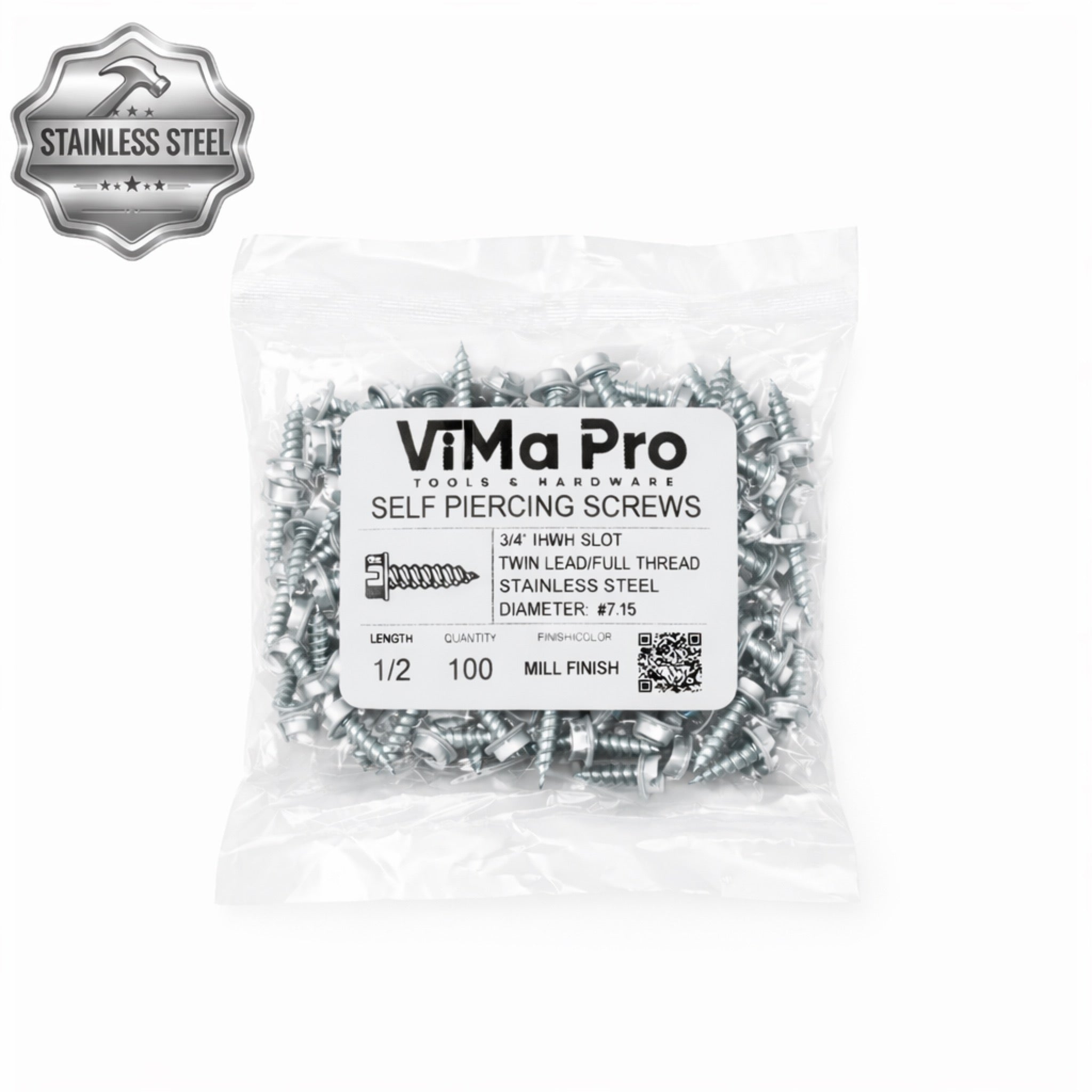 Self Piercing "Zip" Screws 1/4" Hex Head - STAINLESS STEEL for Gutters & Sheet Metal