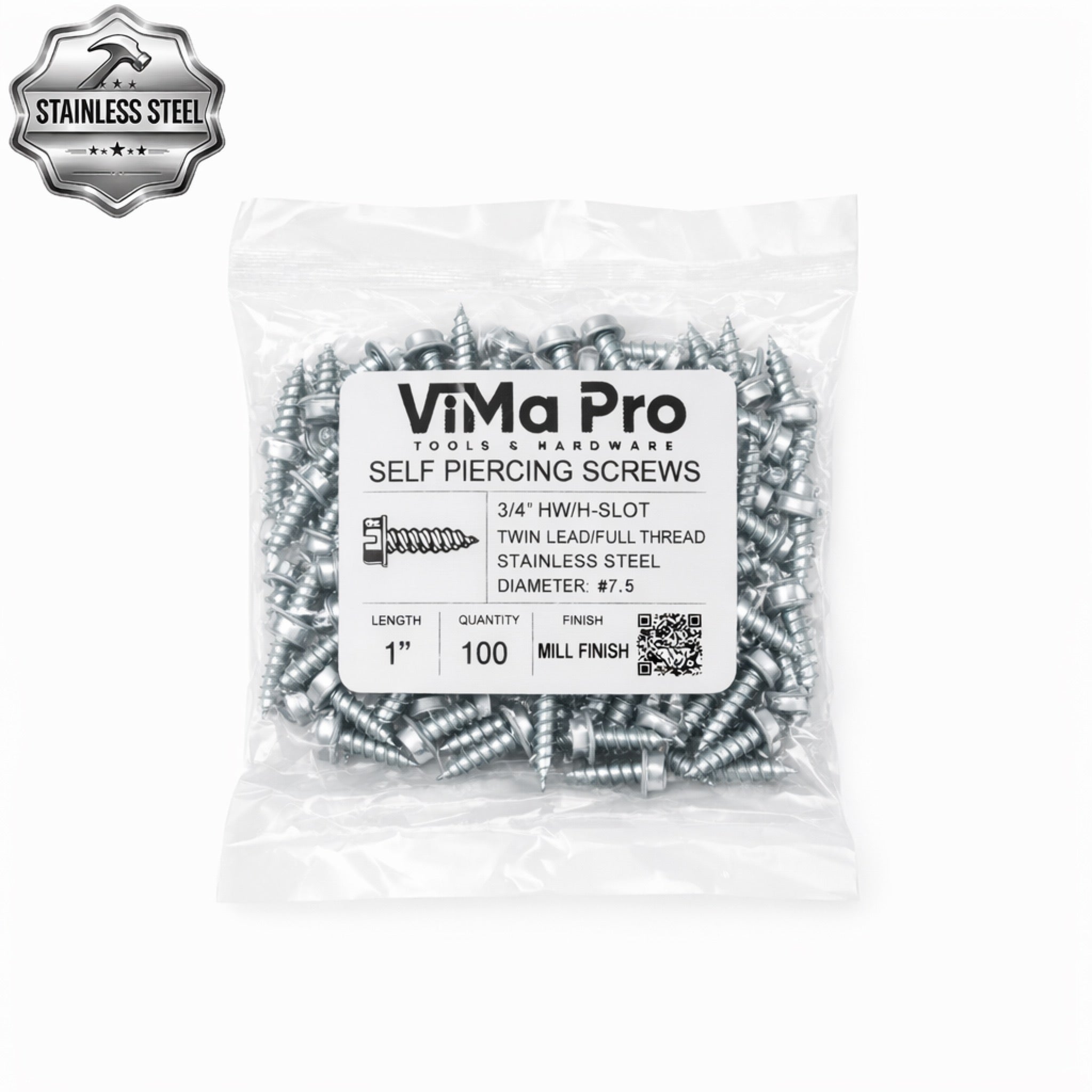 Self Piercing "Zip" Screws 1/4" Hex Head - STAINLESS STEEL for Gutters & Sheet Metal