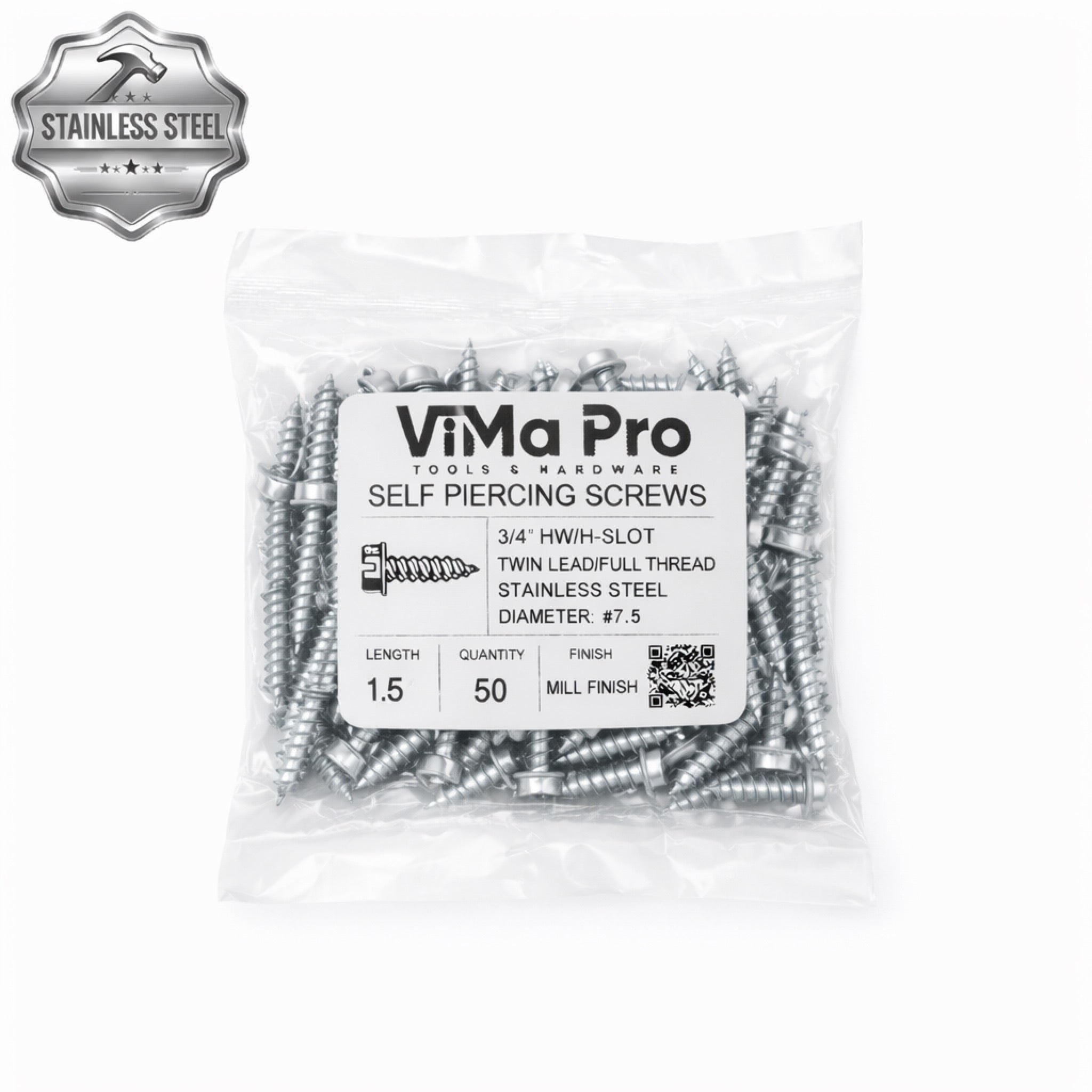 Self Piercing "Zip" Screws 1/4" Hex Head - STAINLESS STEEL for Gutters & Sheet Metal