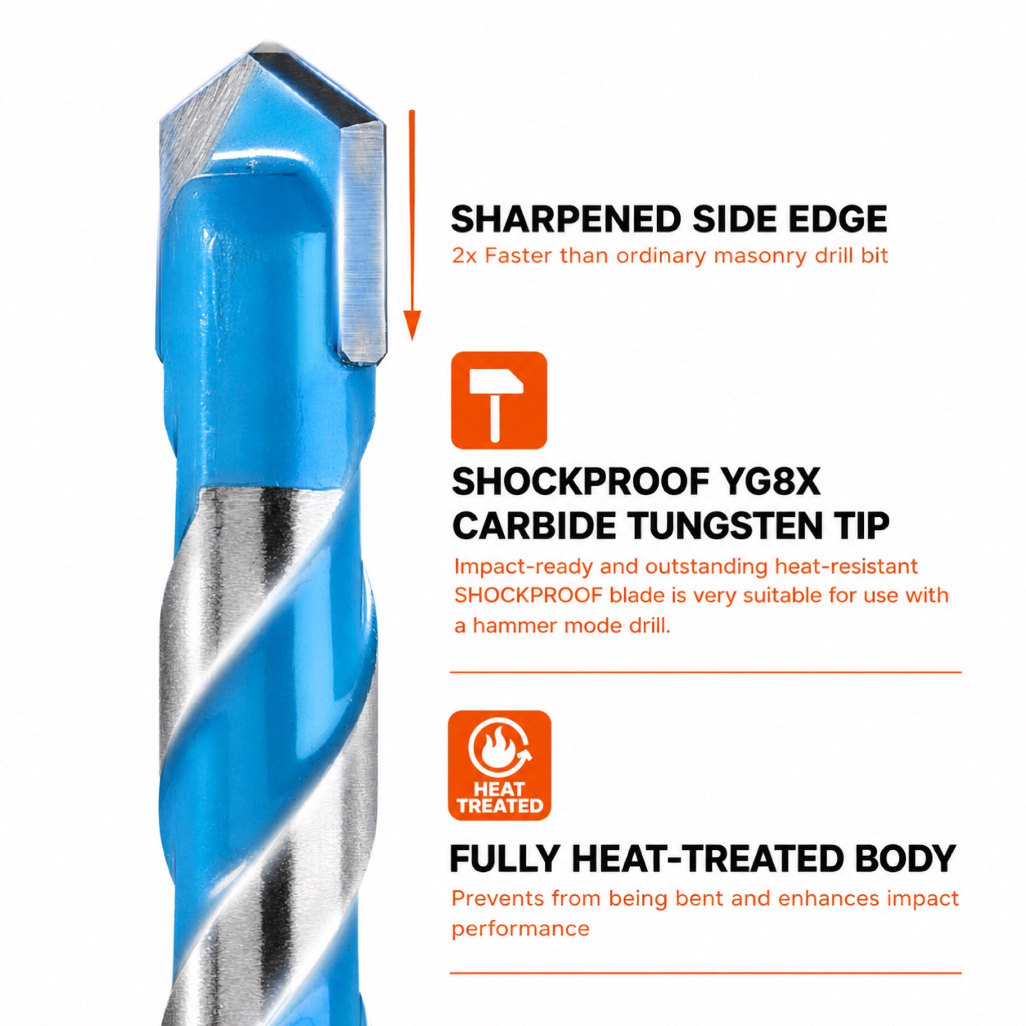 1/4" x 6" Hex Shank Masonry Drill Bit for Impact Driver
