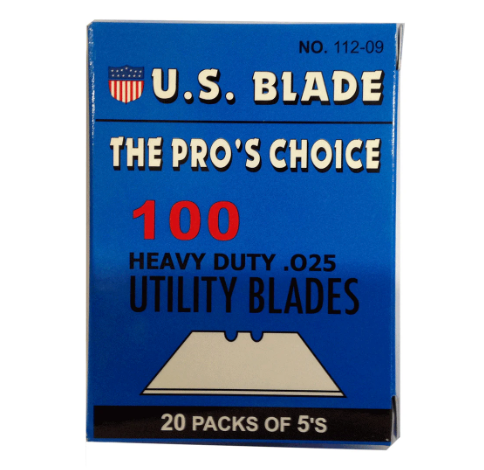 US Blade Straight Utility Blades 100pk (20 sleeves of 5)