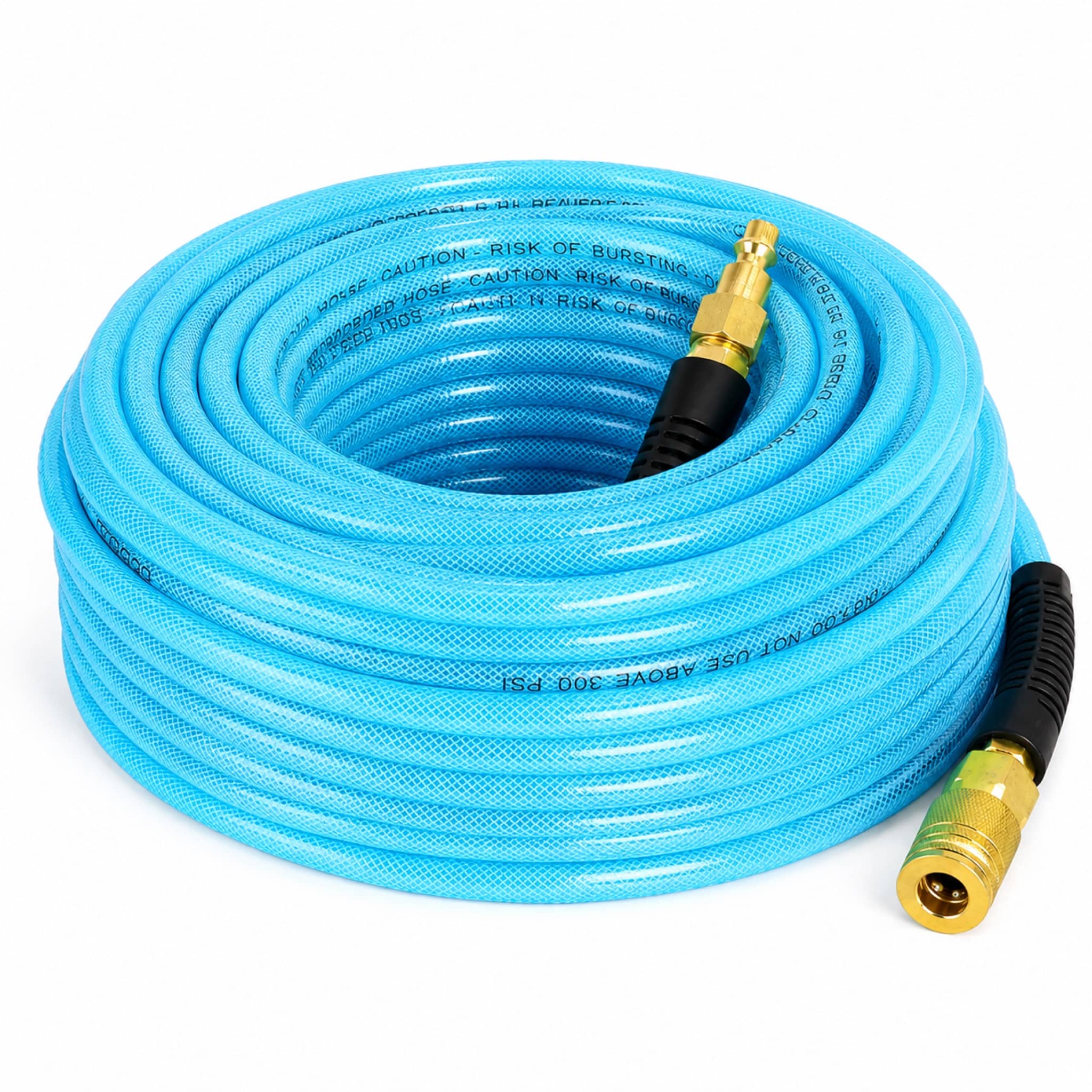 Blue Polyurethane (PU) Air Compressor Hose w/ Fittings - 1/4" x 100 ft