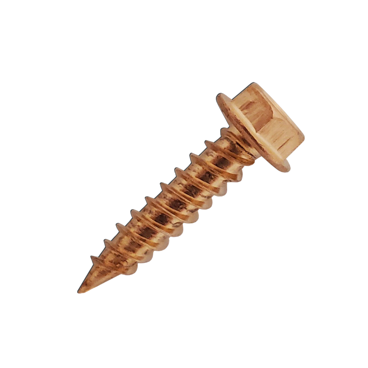 Copper Plated Self Piercing Stainless Steel "Zip" Screws 1/4" Hex Head