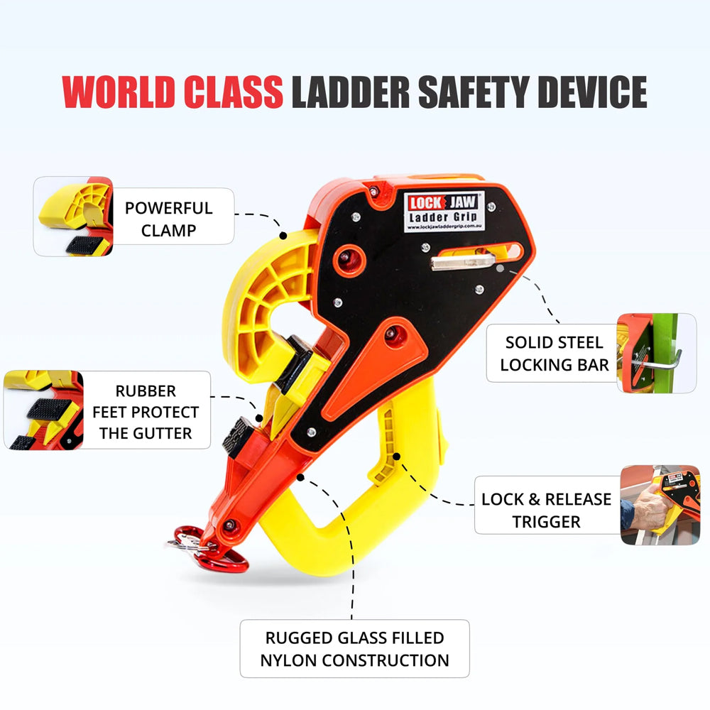 Lock Jaw Ladder Grip - Roof Ladder Stabilizer Hook for Gutters
