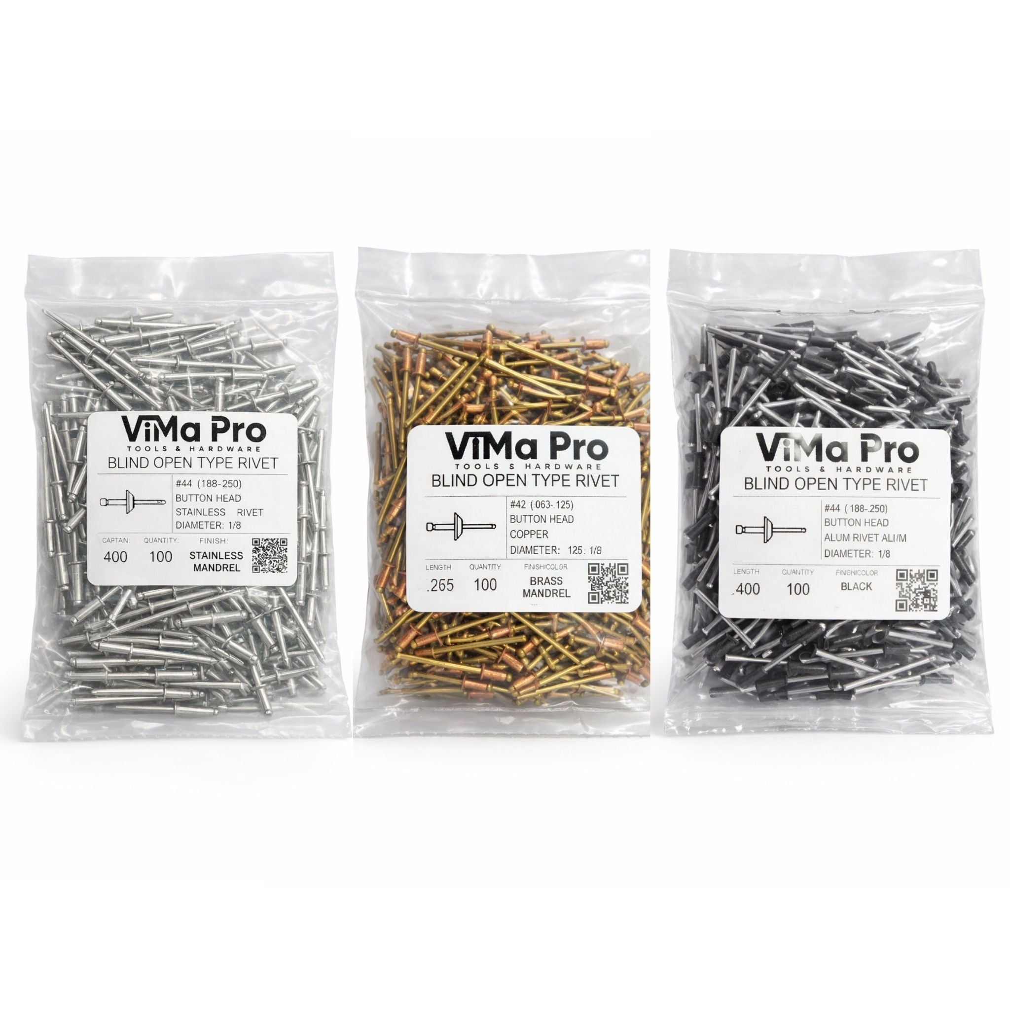 Blind Pop Rivets for Gutters & Sheet Metal - Aluminum, Copper, Stainless Steel (100/bag)