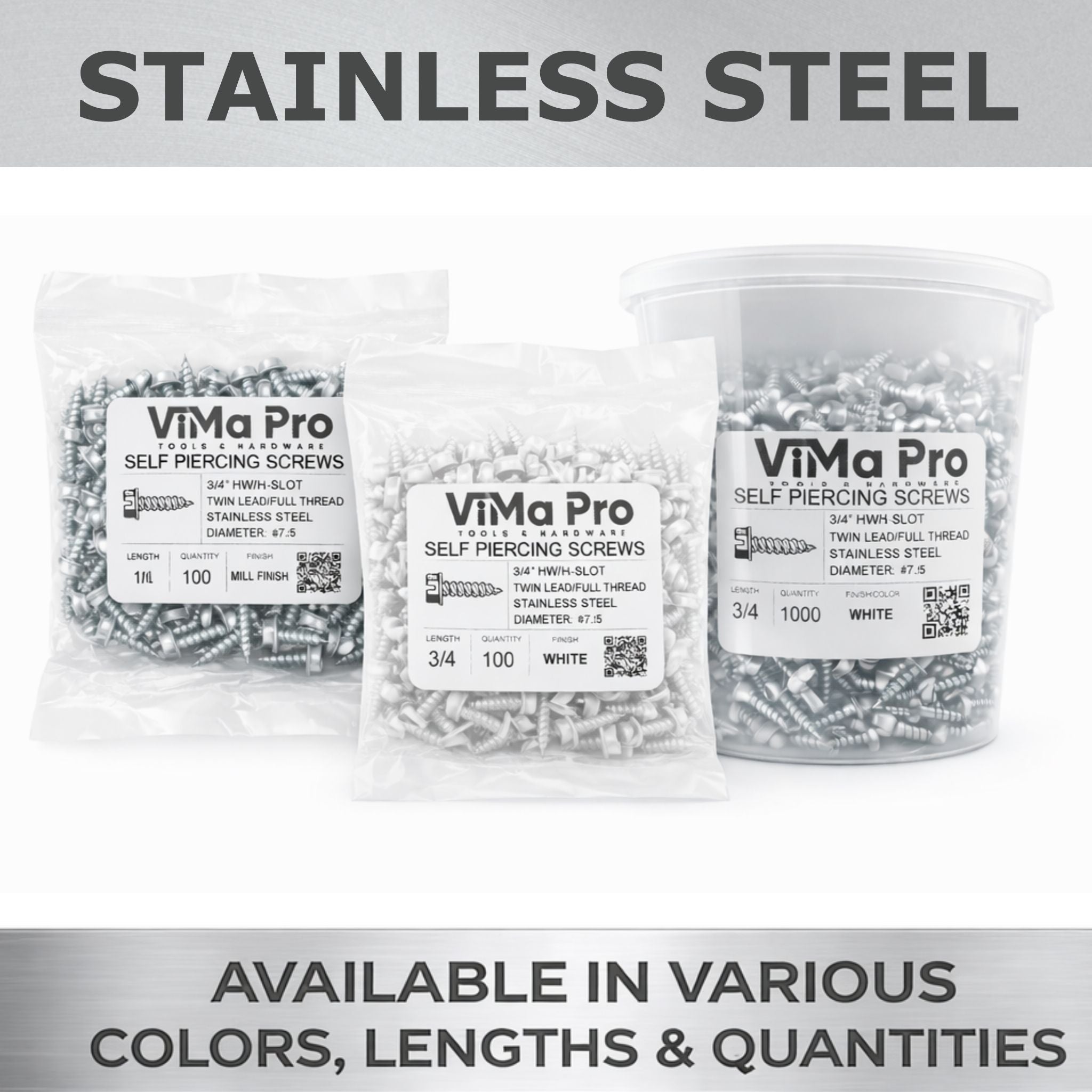 Self Piercing "Zip" Screws 1/4" Hex Head - STAINLESS STEEL for Gutters & Sheet Metal